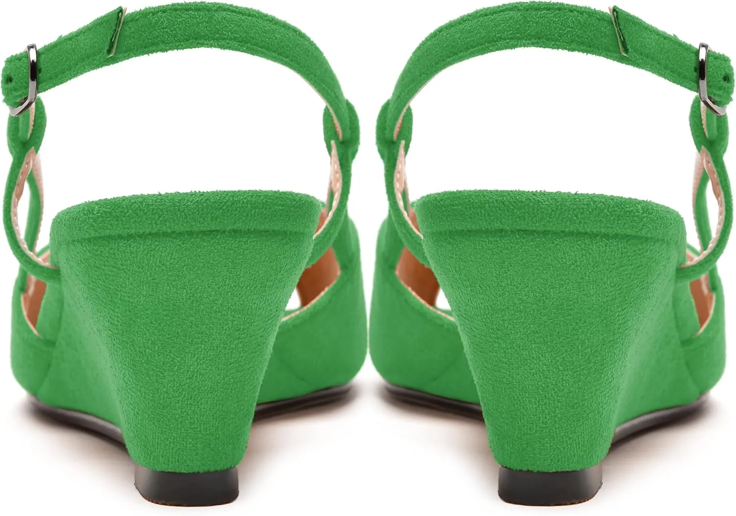 MERRORI Womens Suede Slingback Peep Toe Dating Cute Buckle Wedge Low Heel Wedges Sandals 2 Inch