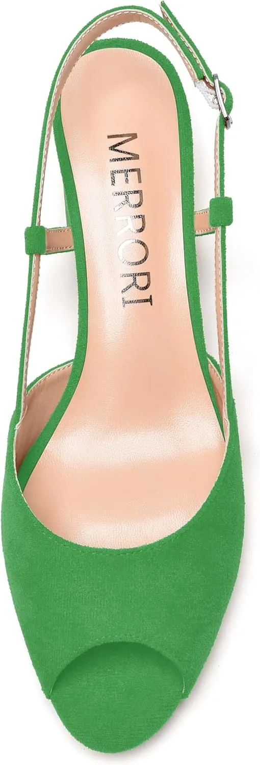 MERRORI Womens Suede Slingback Peep Toe Dating Cute Buckle Wedge Low Heel Wedges Sandals 2 Inch