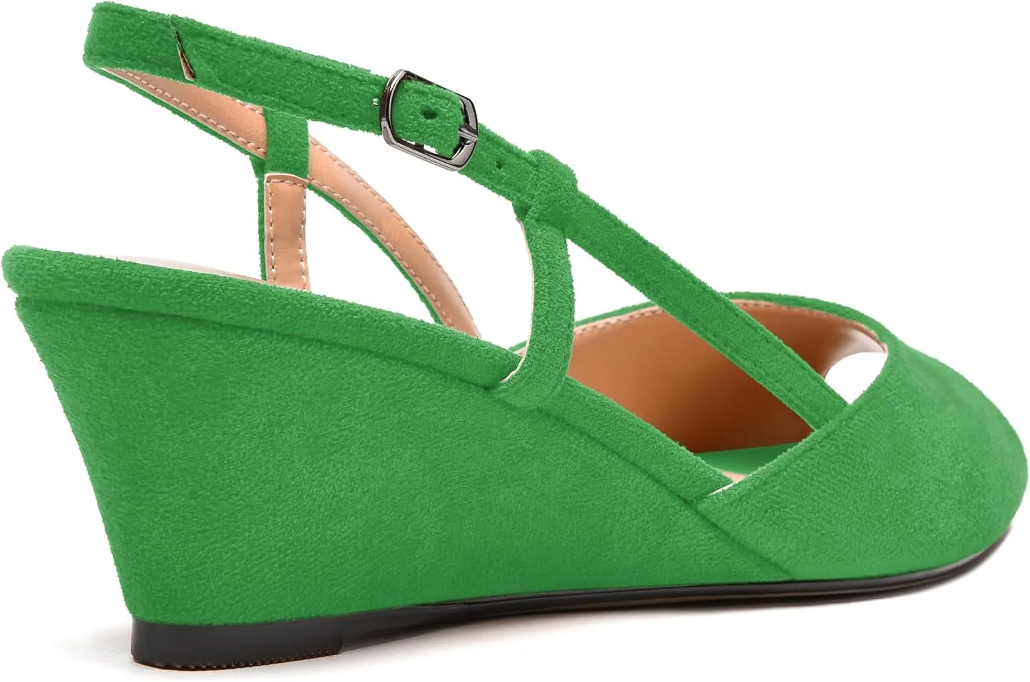 MERRORI Womens Suede Slingback Peep Toe Dating Cute Buckle Wedge Low Heel Wedges Sandals 2 Inch
