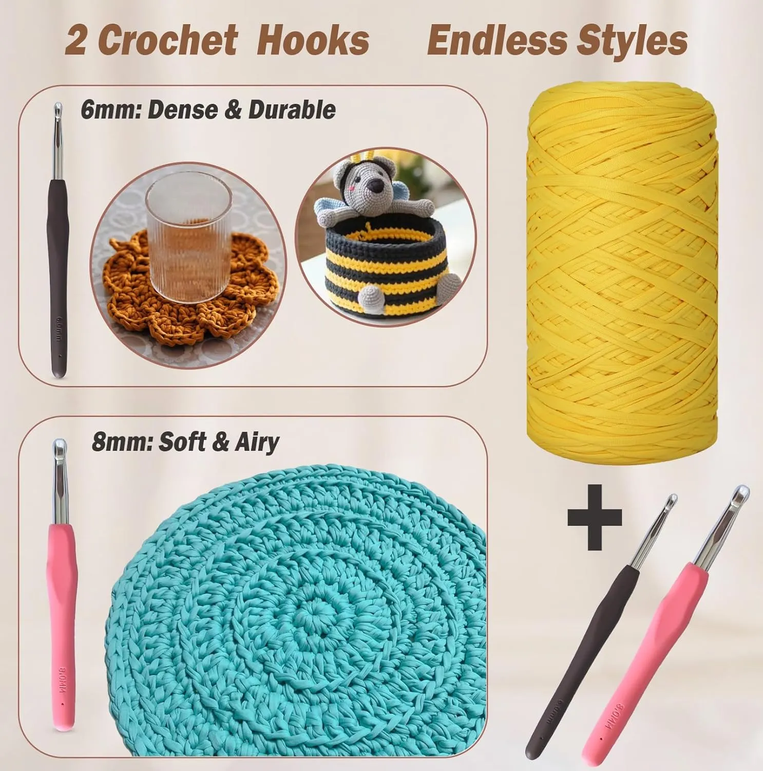 MESTOON T-Shirt Yarn Bulk for Crocheting (1000g/295YDS),Soft Elastic Tshirt Cloth for Beginner Crafts and DIY Knitting Crocheting/Bag/Basket/Coaster, Polyester Fabric Chunky Thick Yarn (1, Army Green)