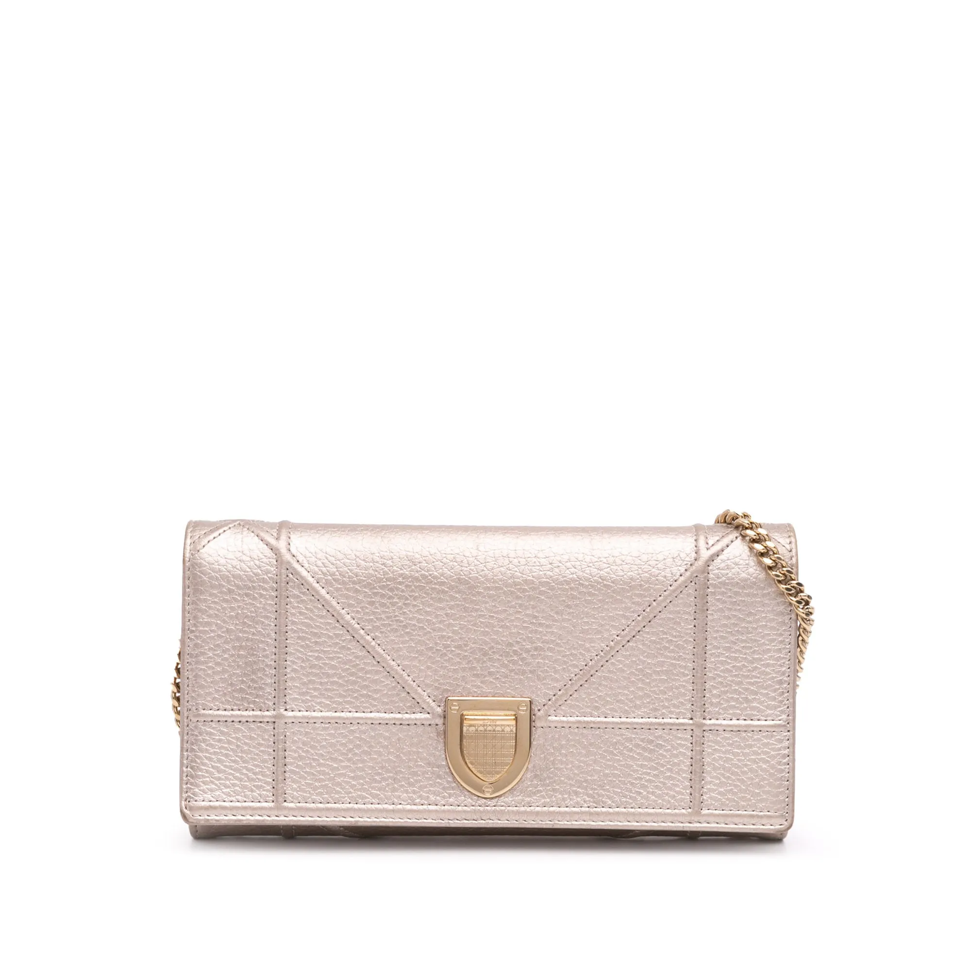 Metallic Grained Calfskin Diorama Wallet on Chain