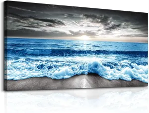 MHARTK66 Large Wall Decor For Office Wall Art For Living Room Modern Bedroom Wall Decor Blue Beach Sun Ocean Landscape Canvas Prints Wall Paintings Seascape Framed Pictures Artwork Home Decor 48x24