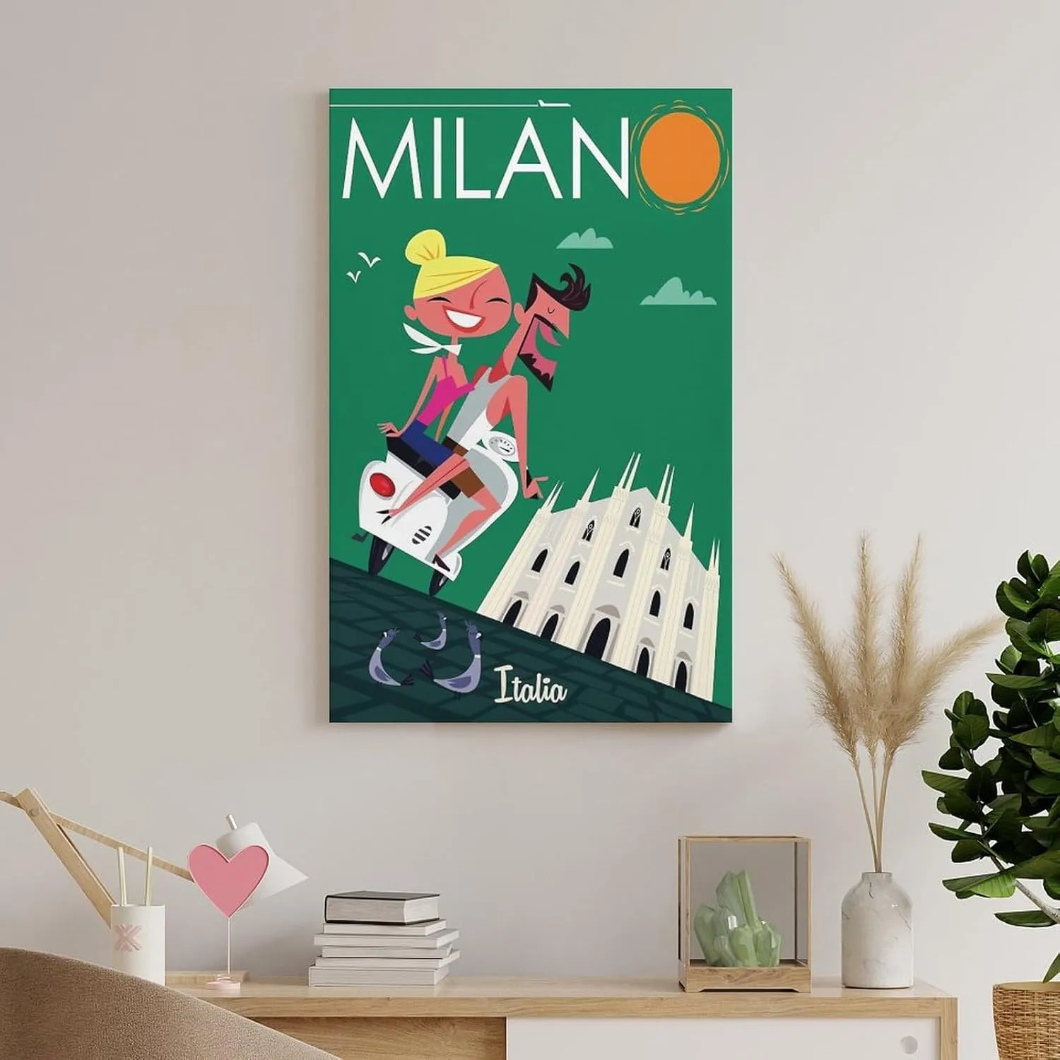 Milan Italy Skyline Vintage Travel Poster Print Canvas Wall Art for Bedroom Living Room HD Print Posters 24x36inch(60x90cm)