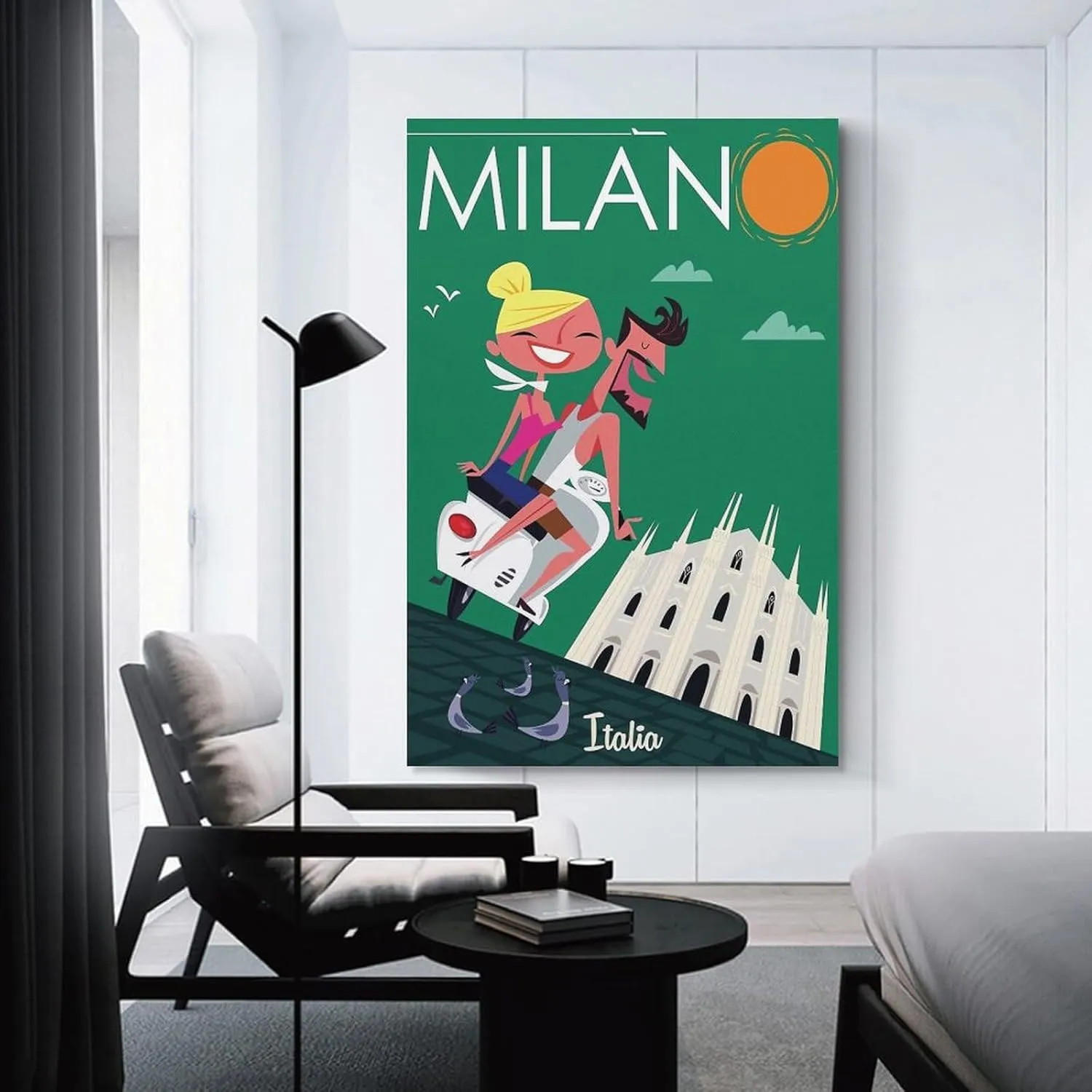 Milan Italy Skyline Vintage Travel Poster Print Canvas Wall Art for Bedroom Living Room HD Print Posters 24x36inch(60x90cm)