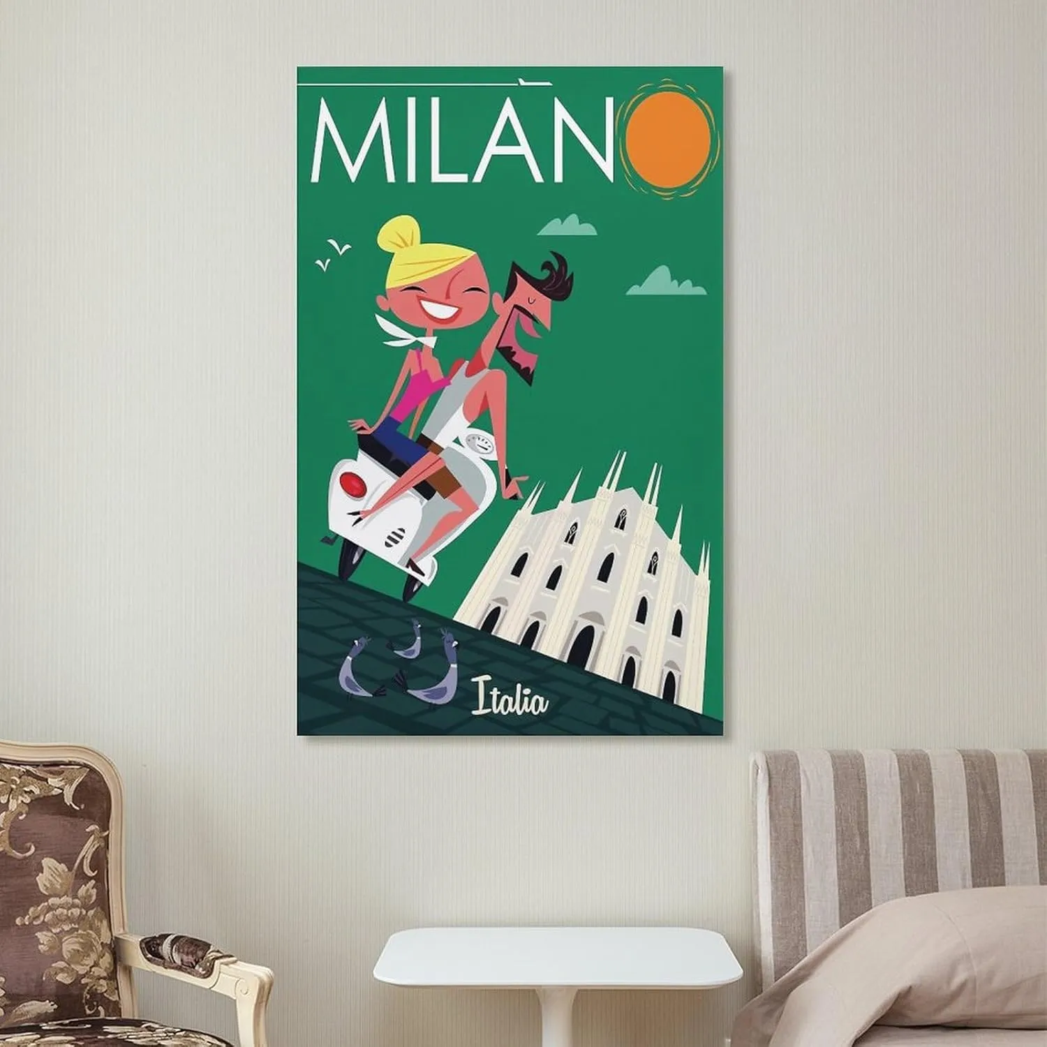 Milan Italy Skyline Vintage Travel Poster Print Canvas Wall Art for Bedroom Living Room HD Print Posters 24x36inch(60x90cm)