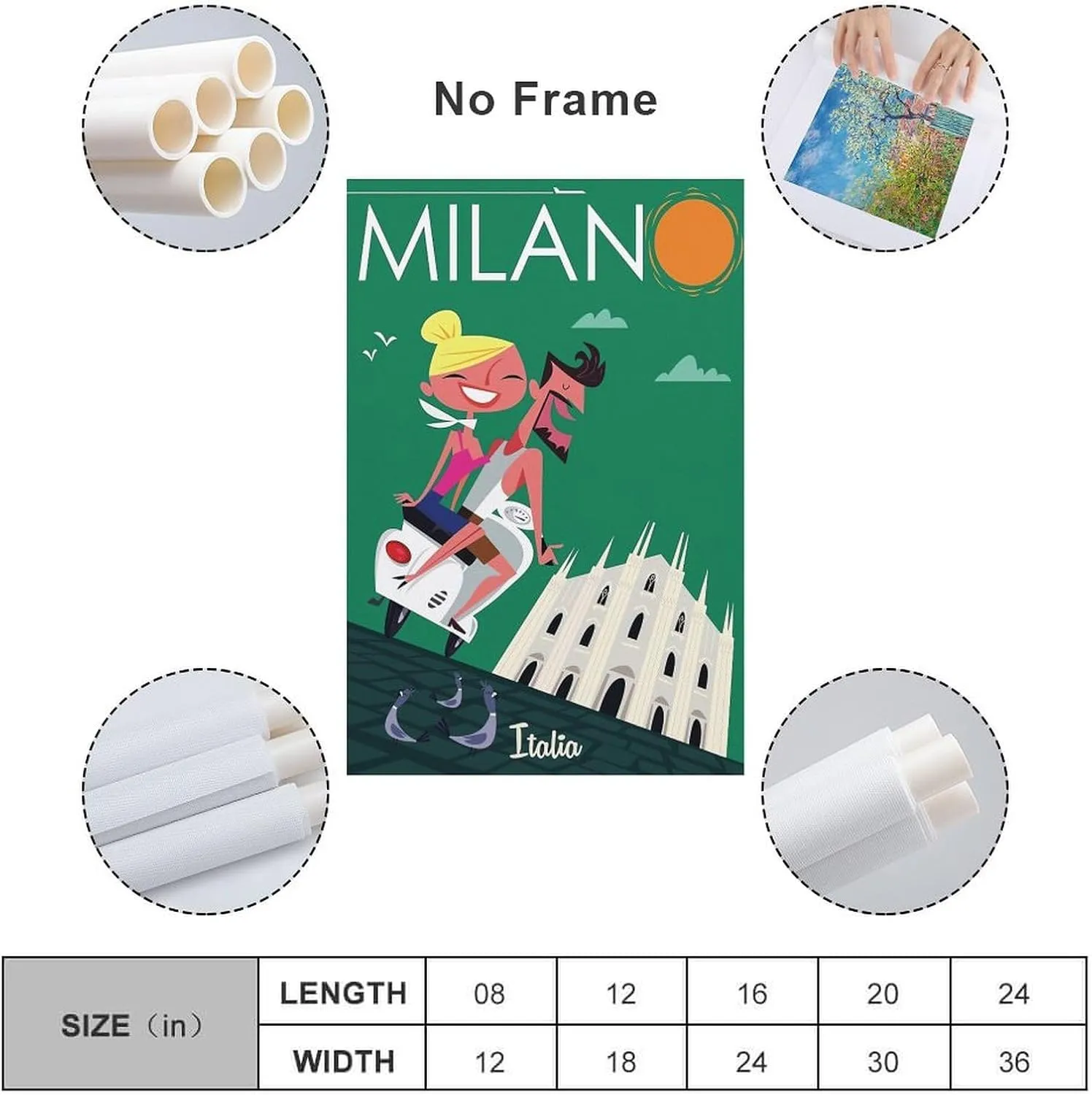 Milan Italy Skyline Vintage Travel Poster Print Canvas Wall Art for Bedroom Living Room HD Print Posters 24x36inch(60x90cm)