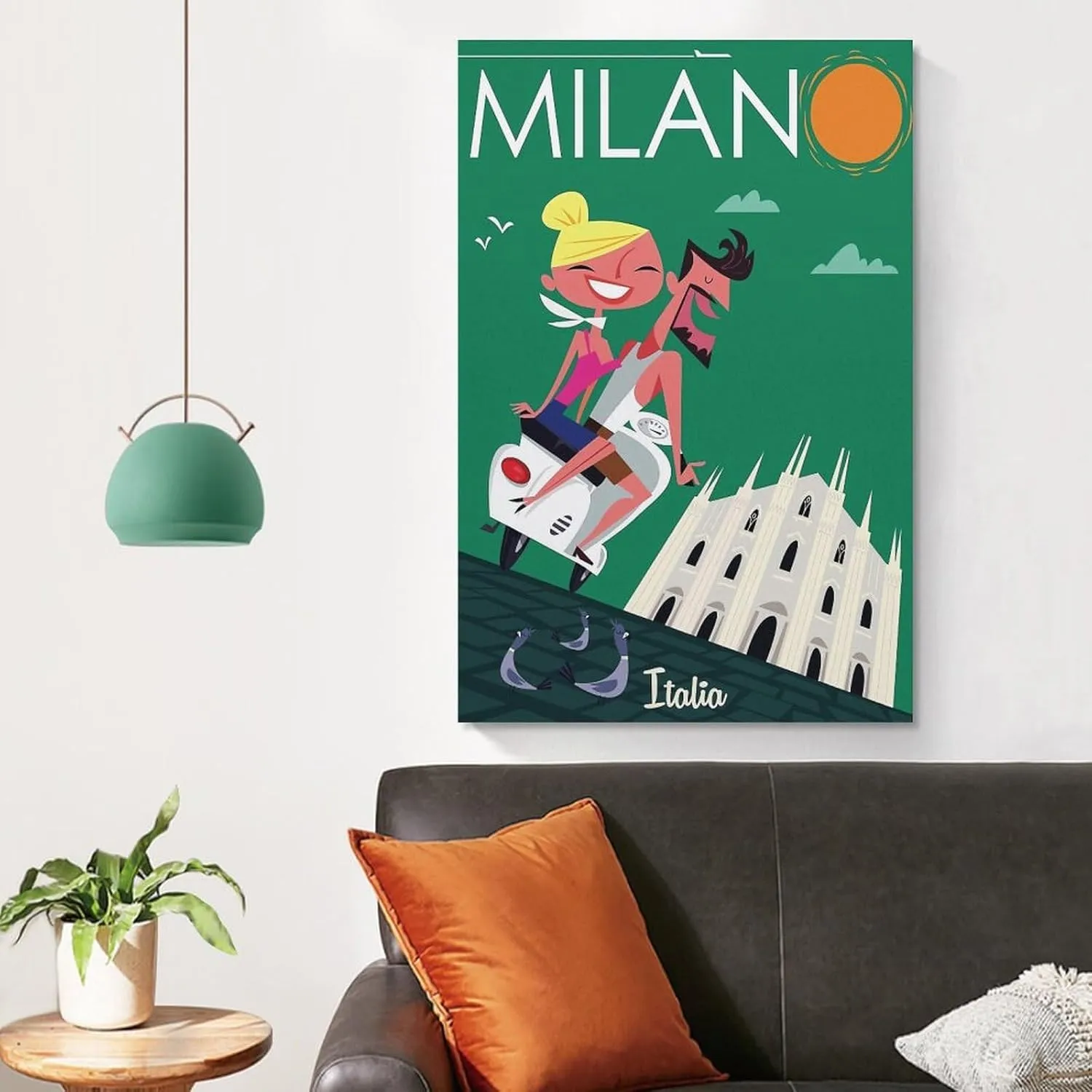 Milan Italy Skyline Vintage Travel Poster Print Canvas Wall Art for Bedroom Living Room HD Print Posters 24x36inch(60x90cm)