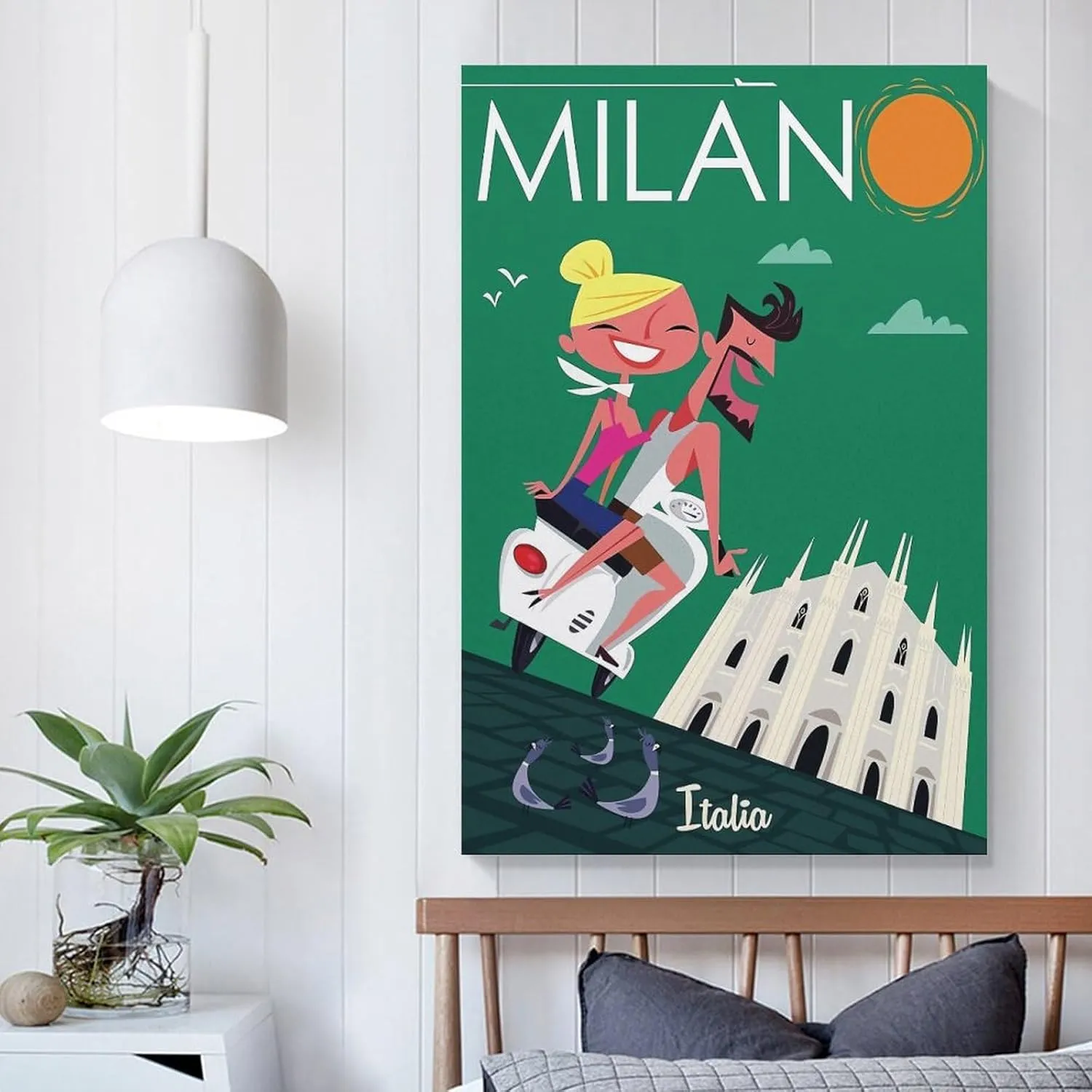 Milan Italy Skyline Vintage Travel Poster Print Canvas Wall Art for Bedroom Living Room HD Print Posters 24x36inch(60x90cm)