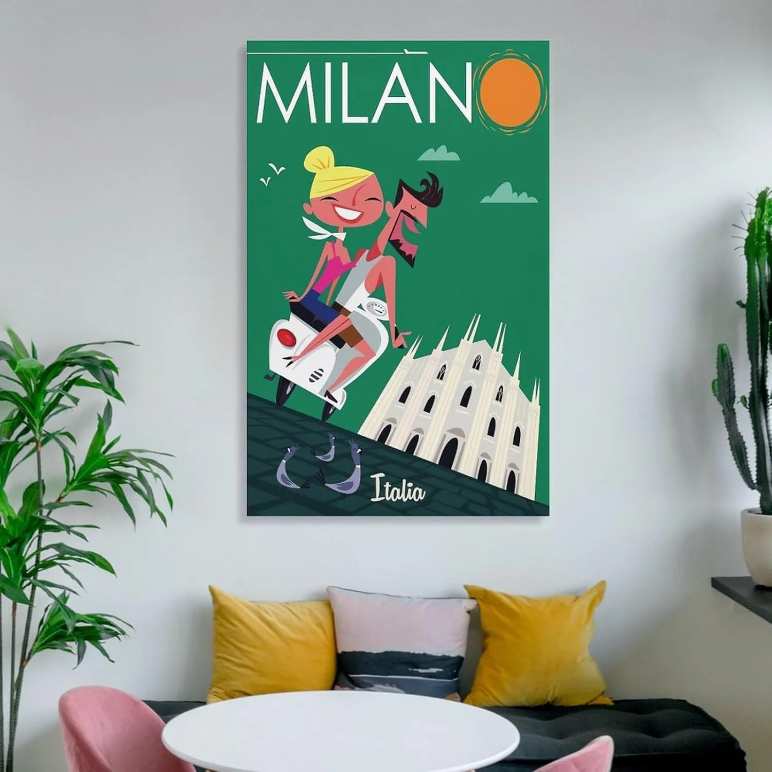 Milan Italy Skyline Vintage Travel Poster Print Canvas Wall Art for Bedroom Living Room HD Print Posters 24x36inch(60x90cm)