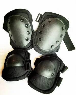 Military Tactical Knee Pad Elbow Pad Set Airsoft Knee Elbow Protective Pads Combat Paintball Skate Outdoor Sports Safety Guard Gear (Black, M, 4pcs Set)