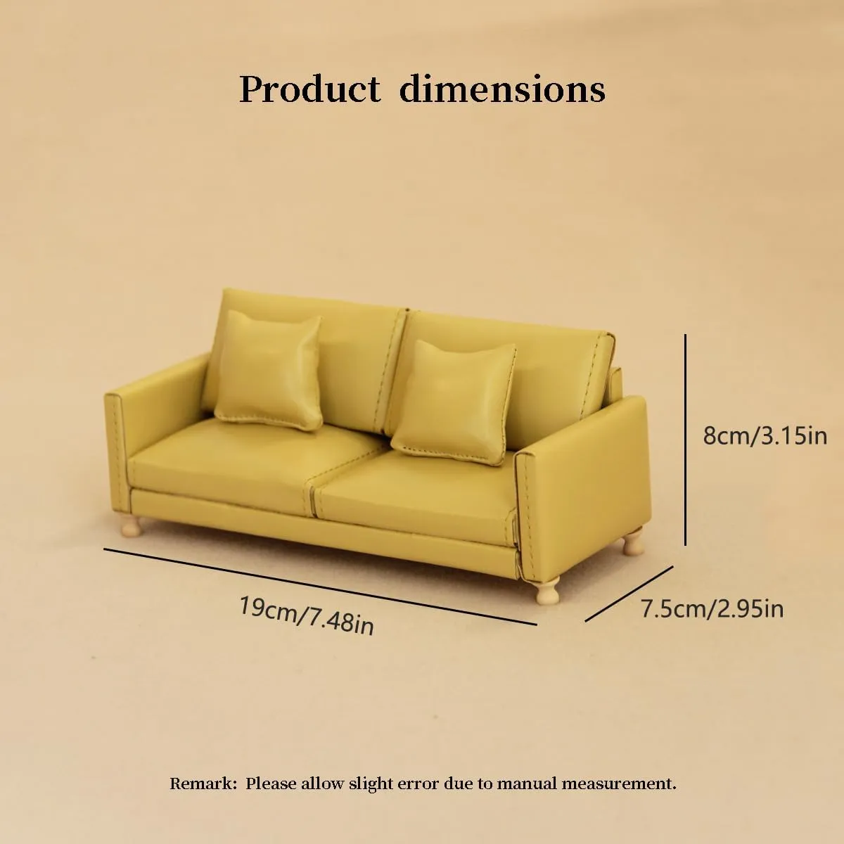 Minamzee1:12 Dollhouse Leather Couch, Miniature Modern Double Sofa with Pillows, Dollhouse Luxury Couch Furniture Accessories for Living Room Bedroom (Yellow)