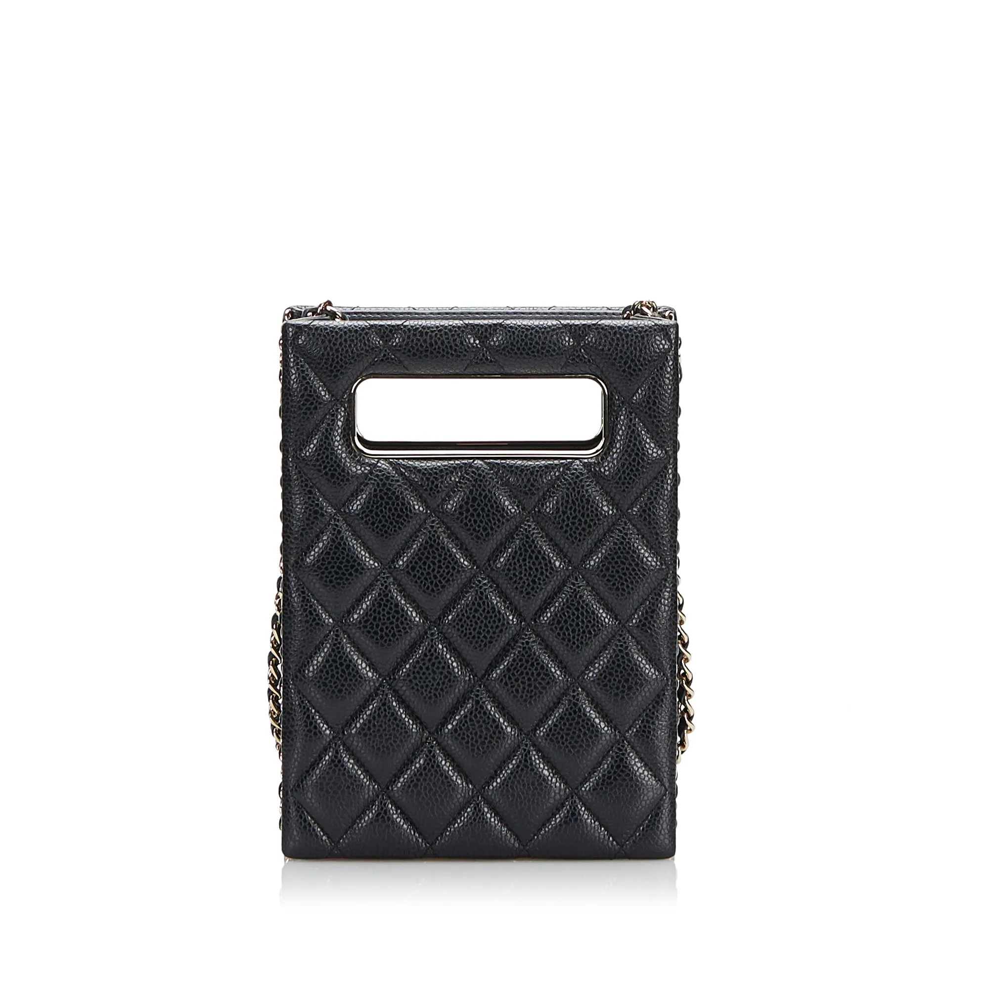 Mini Caviar Chain Around Cut Out Evening Bag
