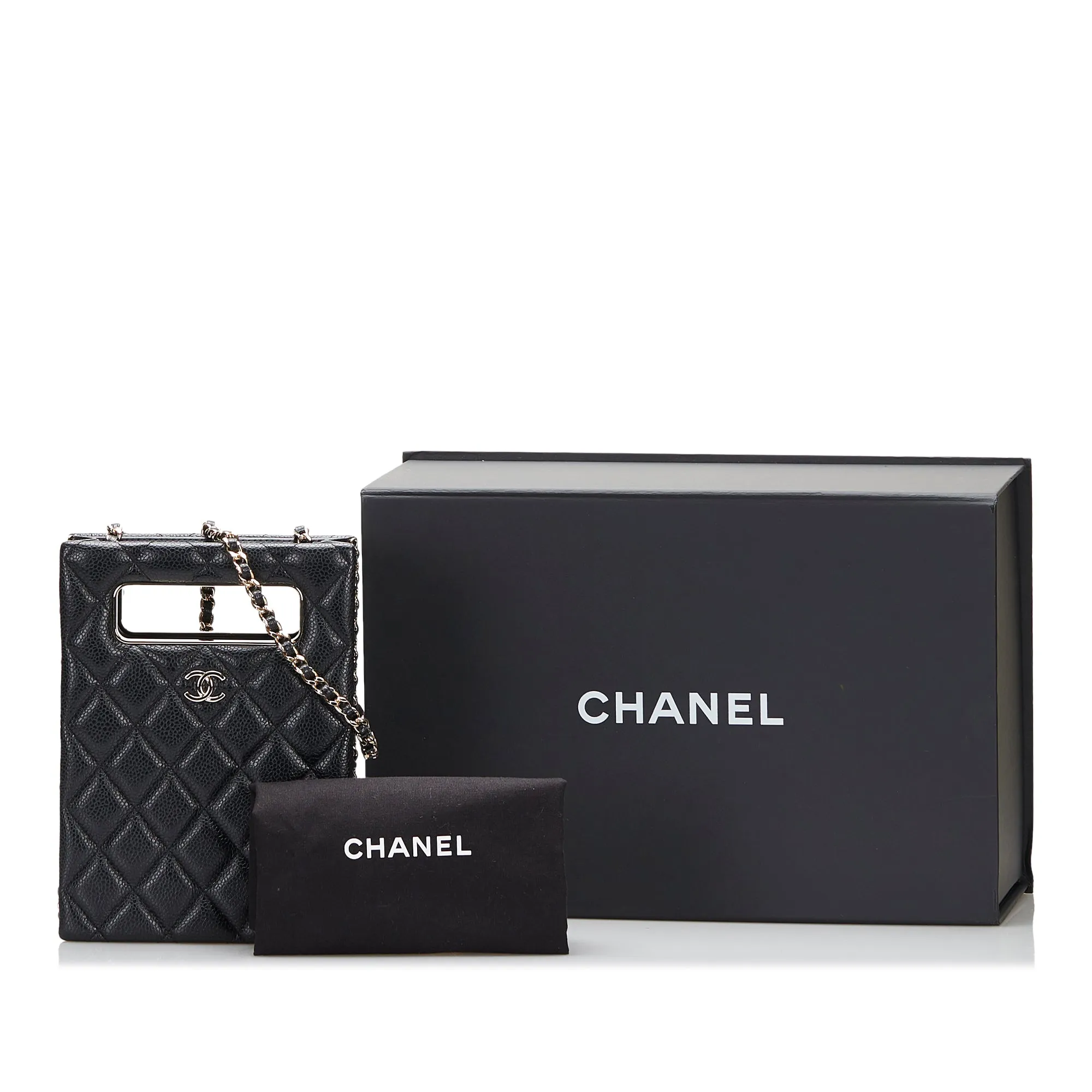 Mini Caviar Chain Around Cut Out Evening Bag