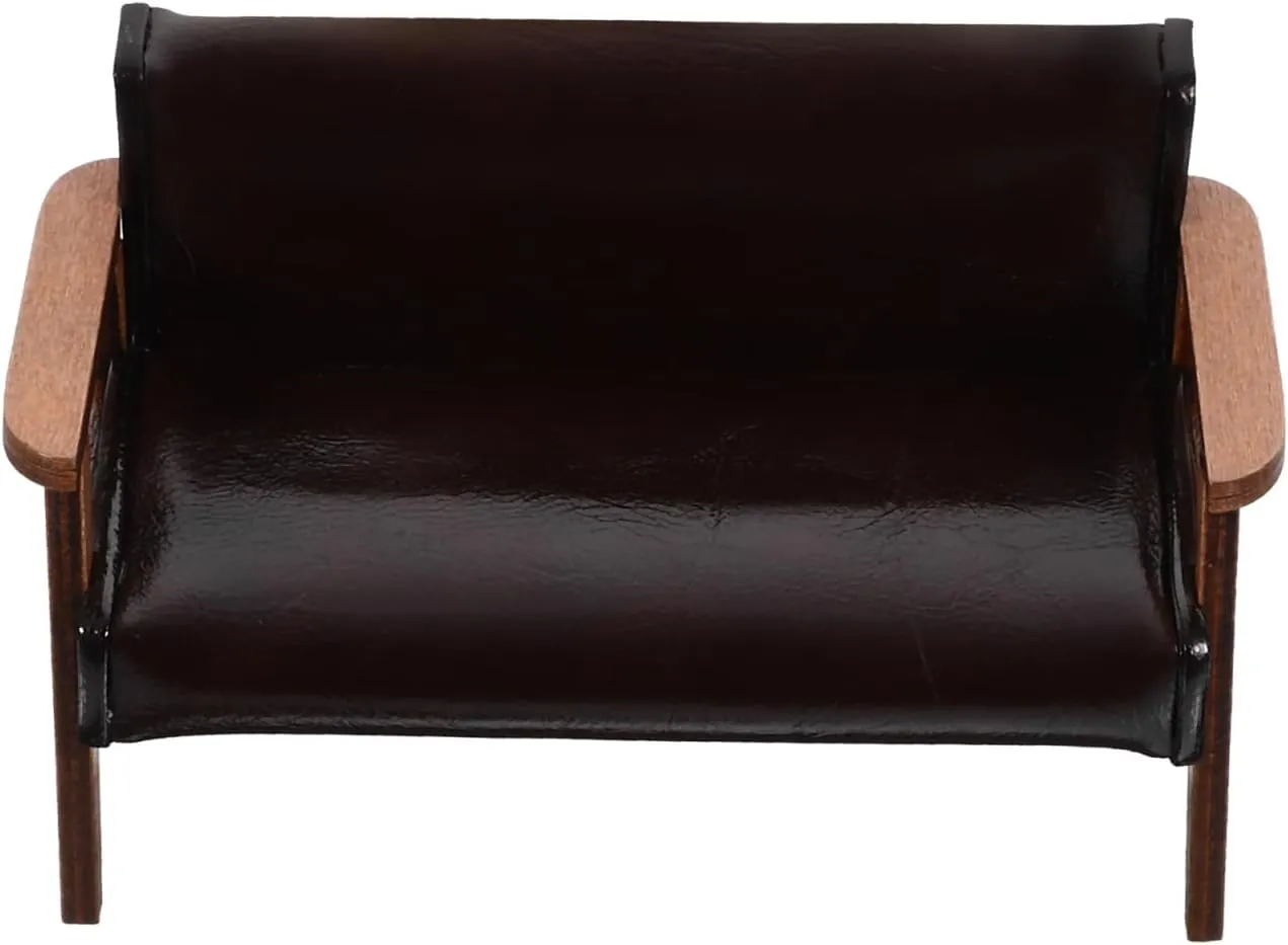 Mini Furniture Tiny Sofa Chair Decor, 1:12 Scale Dollhouse Couch, Black Leather Armchair for DIY Doll House Living Room, 4.52 X 2.63 X 2.44 Inches