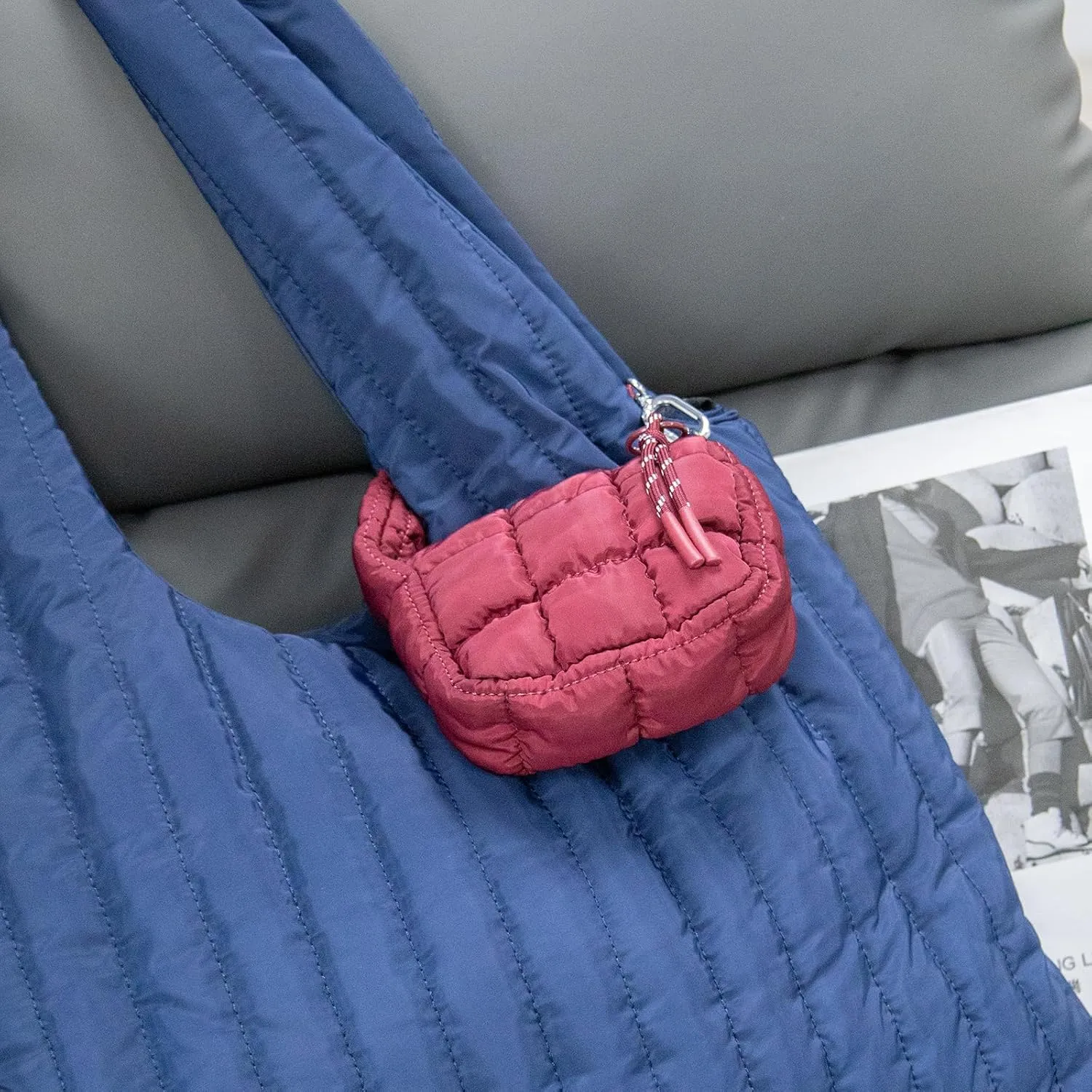 Mini Quilted Wristlet Bag for Women, Puffer Handbags,Evening Bags,Charm Lipstick Bag,Cute bag Charm for Gift