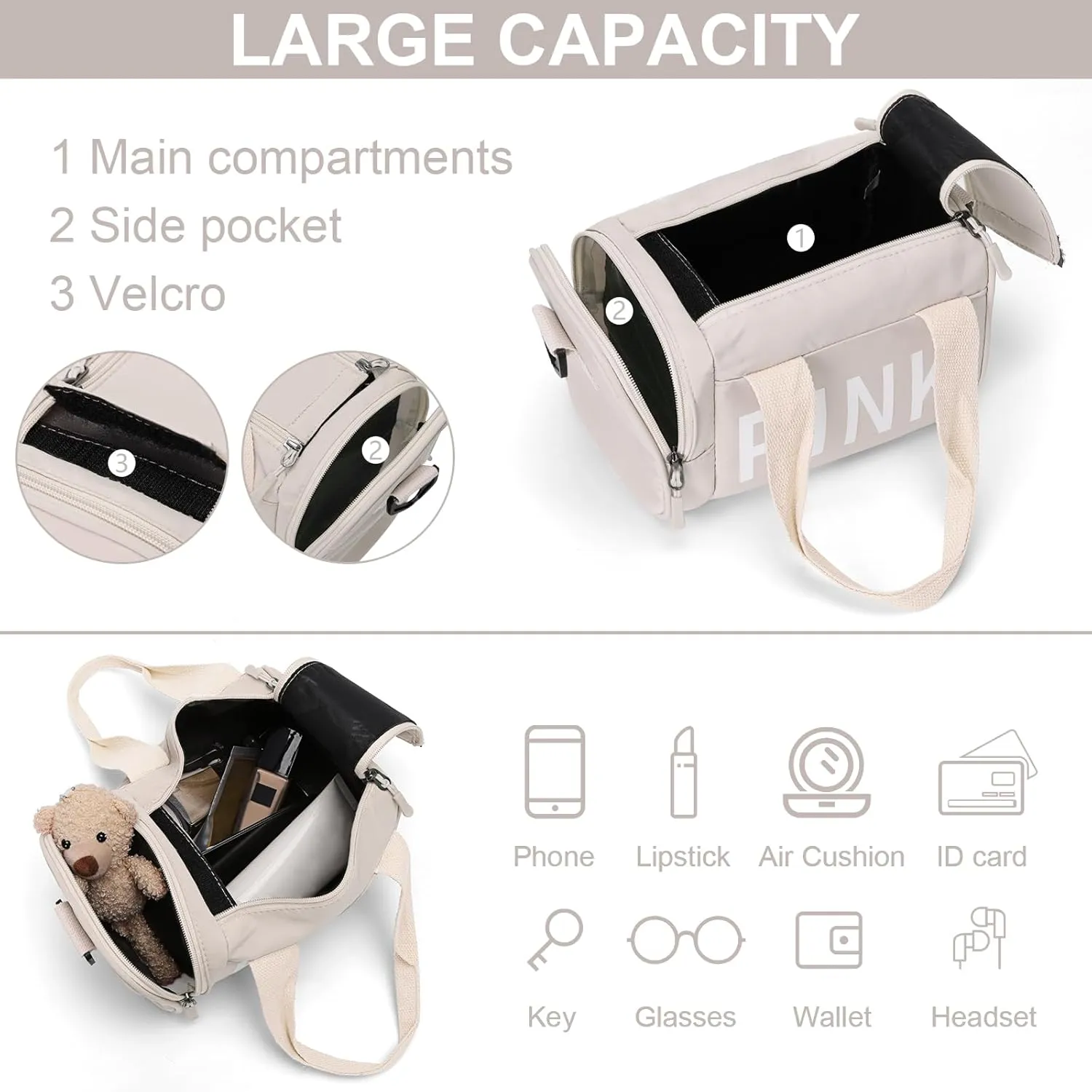 Mini Small Crossbody Bag Gym Bag for Women Men, Cute Small Duffle Bag Aesthetic Sports Handbag, Waterproof Gym Tote Bag Portable Fitness Shoulder Bag for Sports Travel (Beige-a)