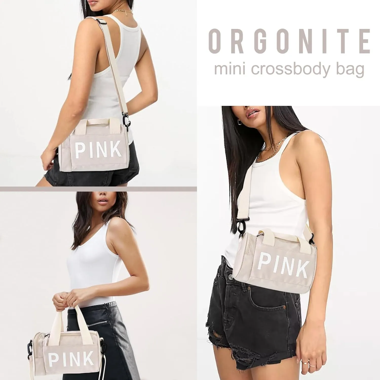 Mini Small Crossbody Bag Gym Bag for Women Men, Cute Small Duffle Bag Aesthetic Sports Handbag, Waterproof Gym Tote Bag Portable Fitness Shoulder Bag for Sports Travel (Beige-a)