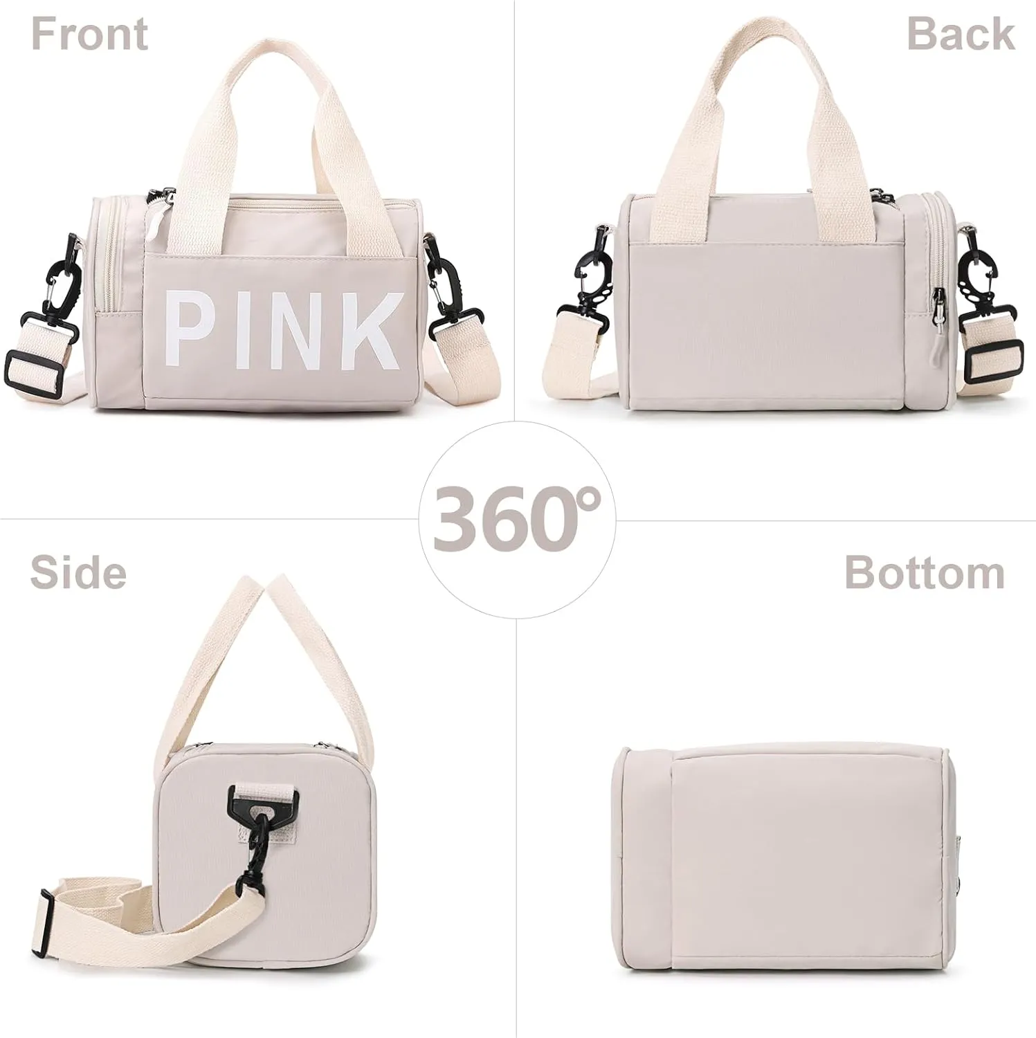 Mini Small Crossbody Bag Gym Bag for Women Men, Cute Small Duffle Bag Aesthetic Sports Handbag, Waterproof Gym Tote Bag Portable Fitness Shoulder Bag for Sports Travel (Beige-a)
