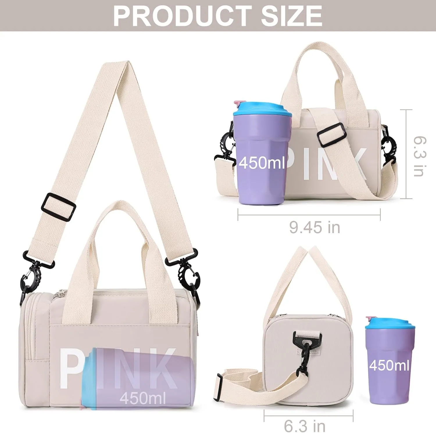 Mini Small Crossbody Bag Gym Bag for Women Men, Cute Small Duffle Bag Aesthetic Sports Handbag, Waterproof Gym Tote Bag Portable Fitness Shoulder Bag for Sports Travel (Beige-a)