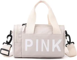 Mini Small Crossbody Bag Gym Bag for Women Men, Cute Small Duffle Bag Aesthetic Sports Handbag, Waterproof Gym Tote Bag Portable Fitness Shoulder Bag for Sports Travel (Beige-a)
