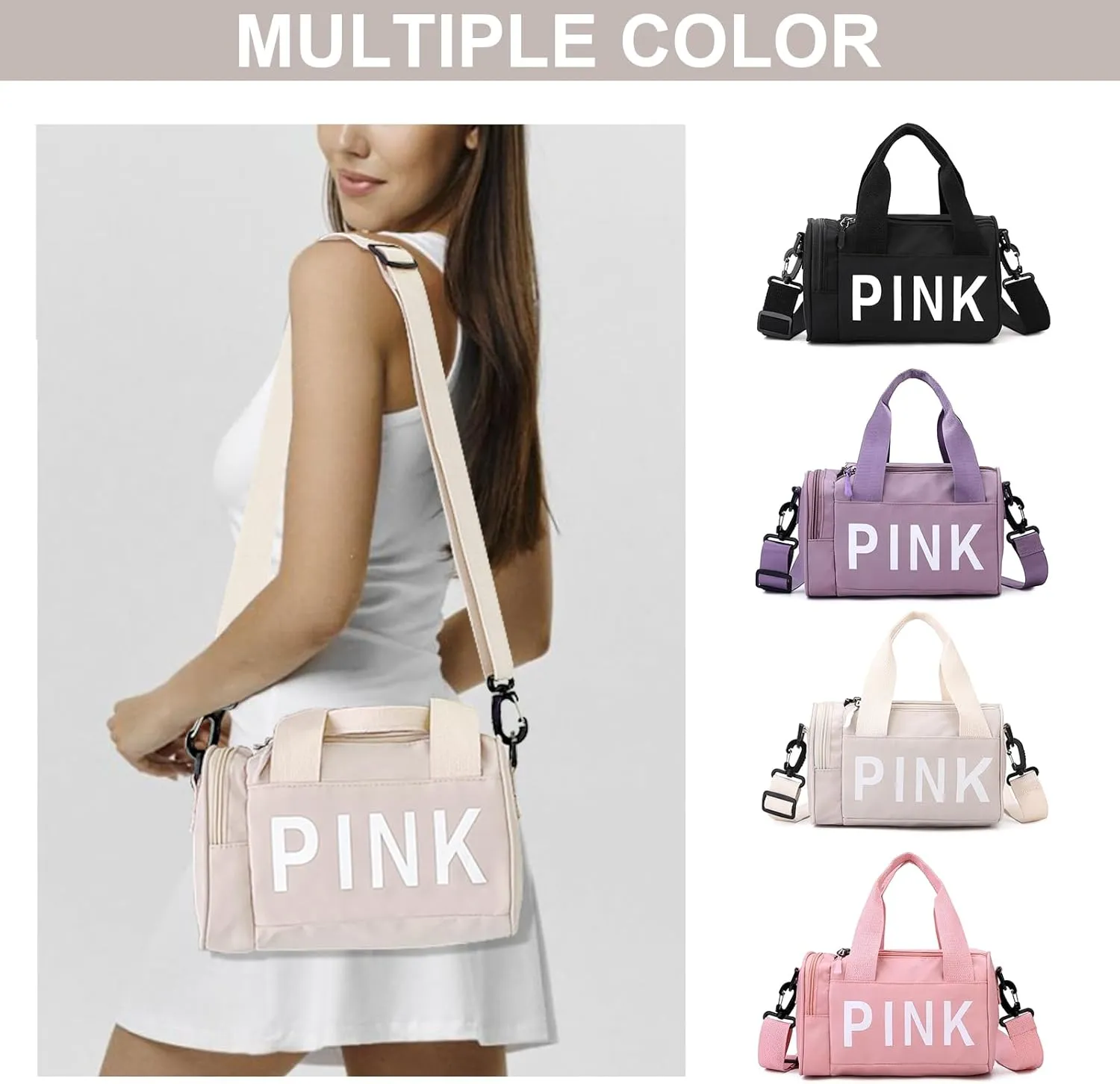 Mini Small Crossbody Bag Gym Bag for Women Men, Cute Small Duffle Bag Aesthetic Sports Handbag, Waterproof Gym Tote Bag Portable Fitness Shoulder Bag for Sports Travel (Beige-a)