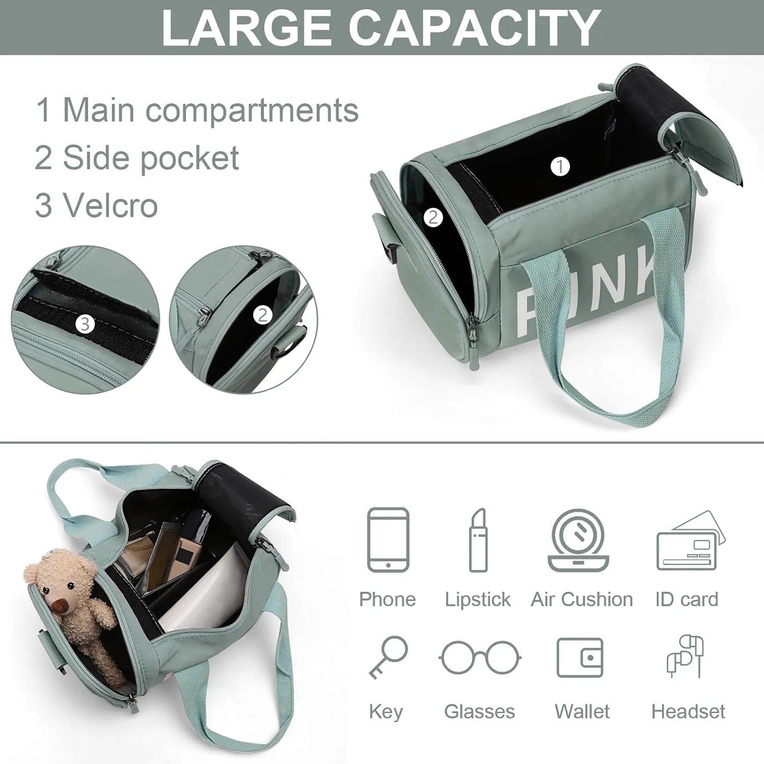 Mini Small Crossbody Bag Gym Bag for Women Men, Cute Small Duffle Bag Aesthetic Sports Handbag, Waterproof Gym Tote Bag Portable Fitness Shoulder Bag for Sports Travel (Green-a)