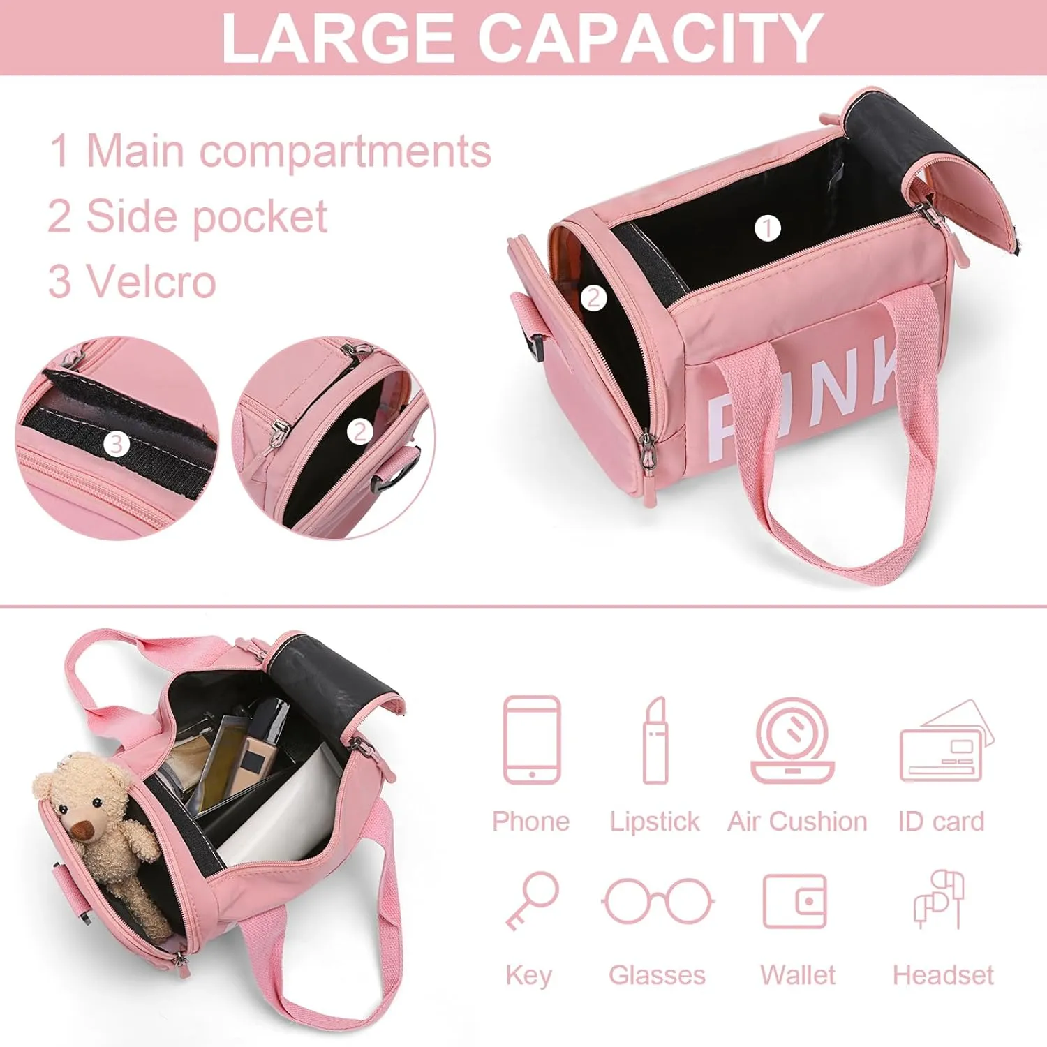 Mini Small Crossbody Bag Gym Bag for Women Men, Cute Small Duffle Bag Aesthetic Sports Handbag, Waterproof Gym Tote Bag Portable Fitness Shoulder Bag for Sports Travel (Pink-a)