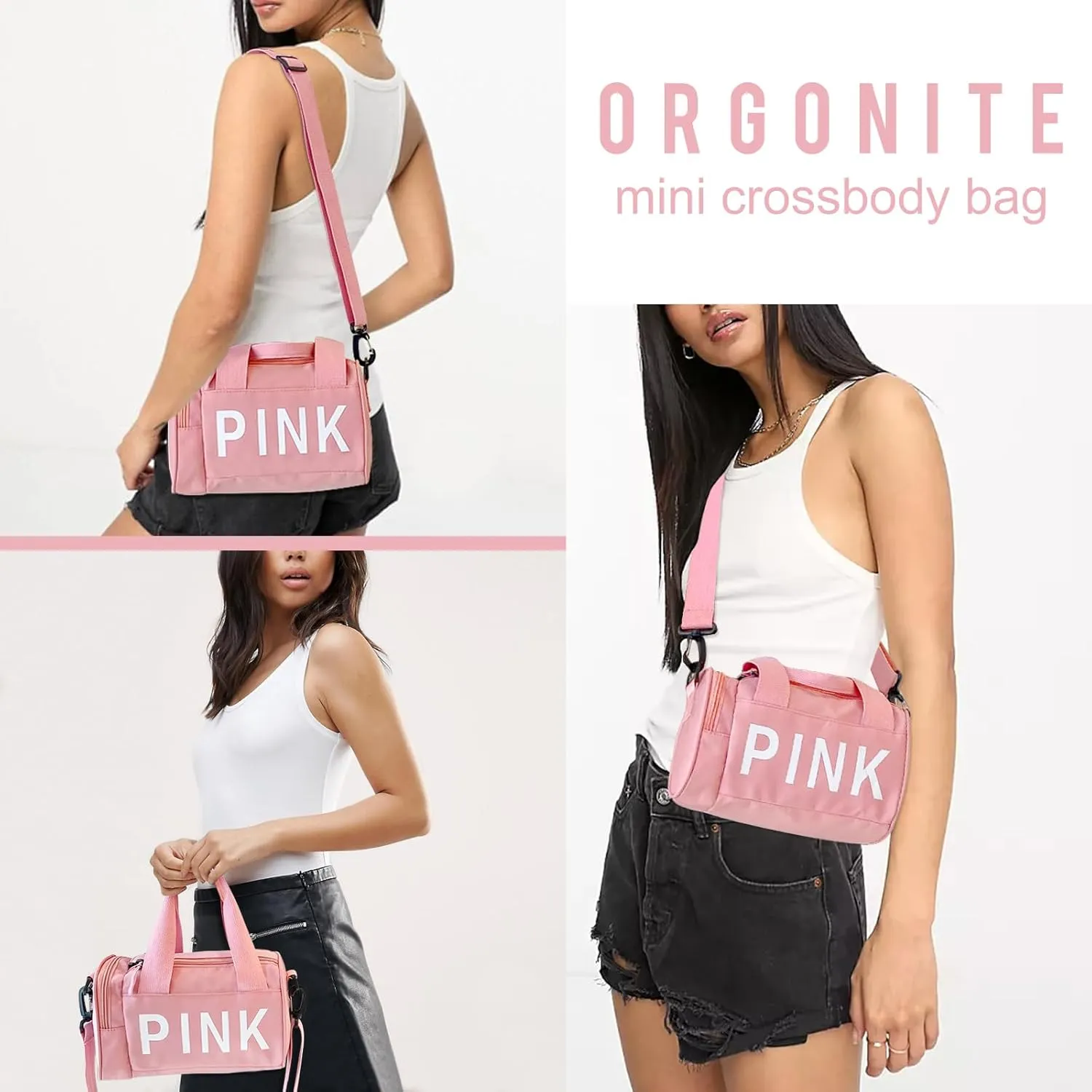 Mini Small Crossbody Bag Gym Bag for Women Men, Cute Small Duffle Bag Aesthetic Sports Handbag, Waterproof Gym Tote Bag Portable Fitness Shoulder Bag for Sports Travel (Pink-a)