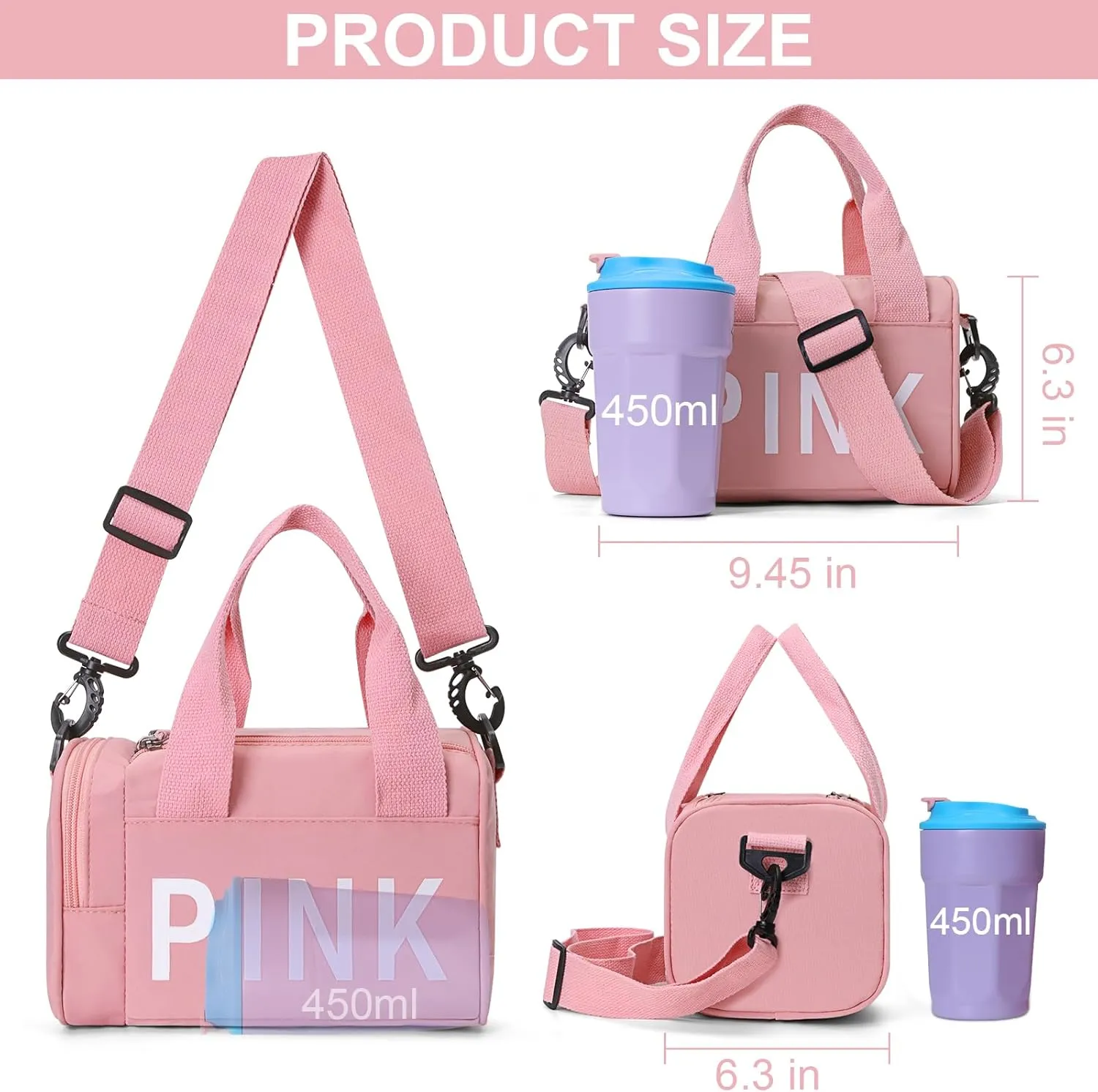 Mini Small Crossbody Bag Gym Bag for Women Men, Cute Small Duffle Bag Aesthetic Sports Handbag, Waterproof Gym Tote Bag Portable Fitness Shoulder Bag for Sports Travel (Pink-a)