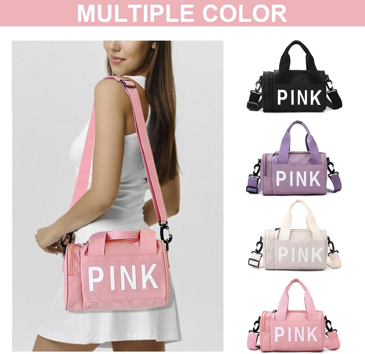 Mini Small Crossbody Bag Gym Bag for Women Men, Cute Small Duffle Bag Aesthetic Sports Handbag, Waterproof Gym Tote Bag Portable Fitness Shoulder Bag for Sports Travel (Pink-a)