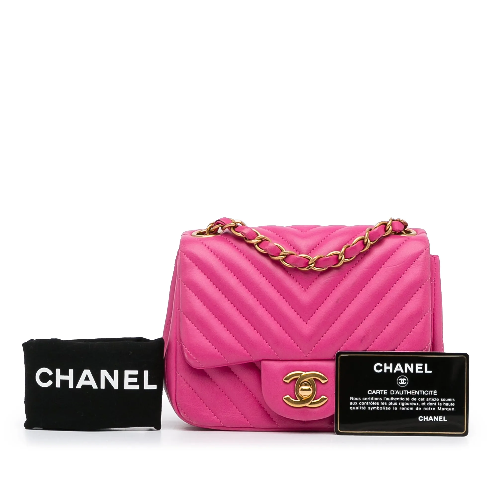 Mini Square Classic Chevron Lambskin Single Flap