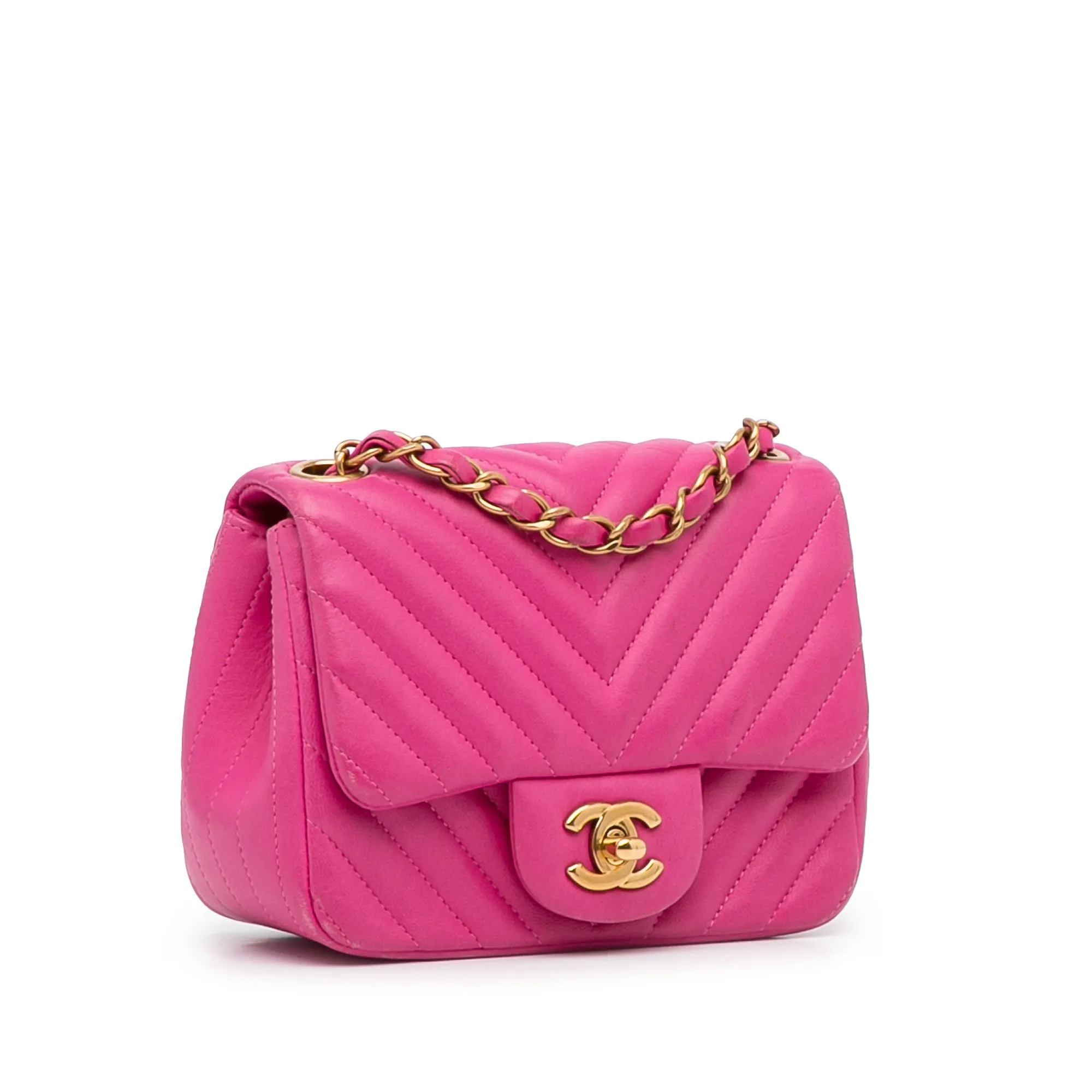 Mini Square Classic Chevron Lambskin Single Flap