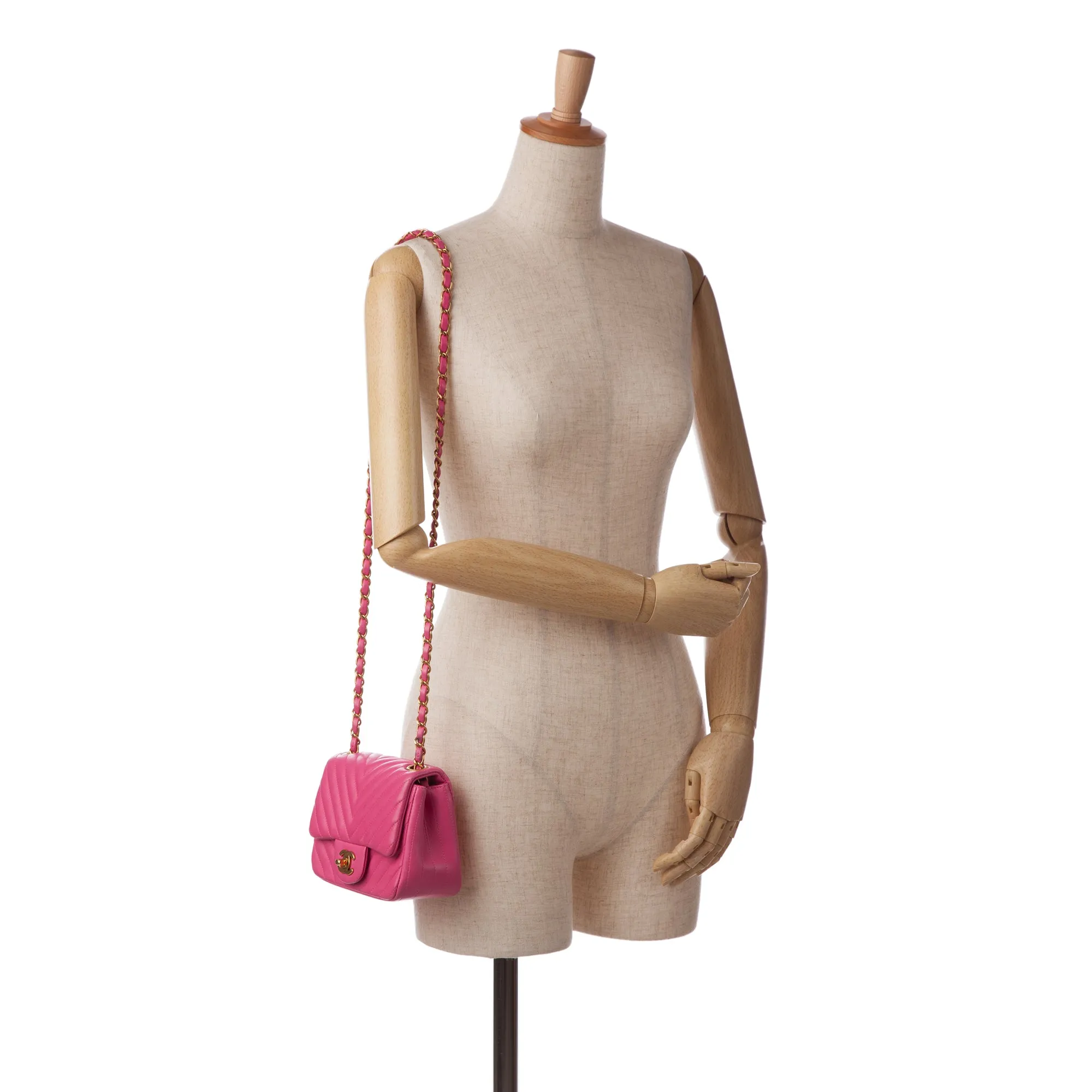 Mini Square Classic Chevron Lambskin Single Flap