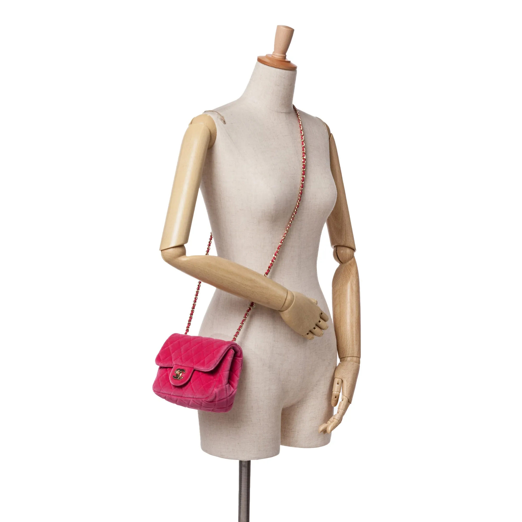 Mini Square Classic Velvet Pearl Crush Single Flap