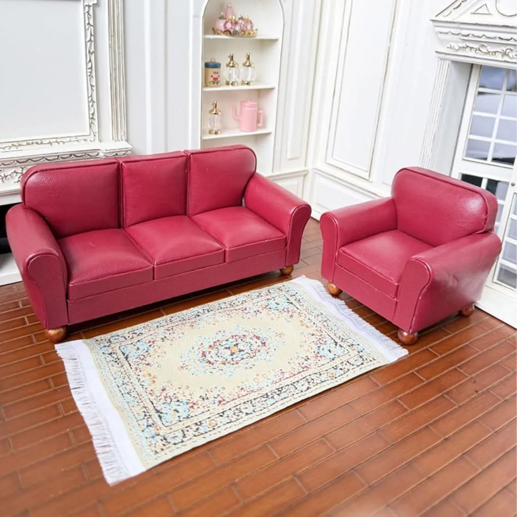 Miniature Three Seats Couch Armchair Dollhouses Furniture for 1/12 Scale Great for Decorating Toy Living Room and Bedroo