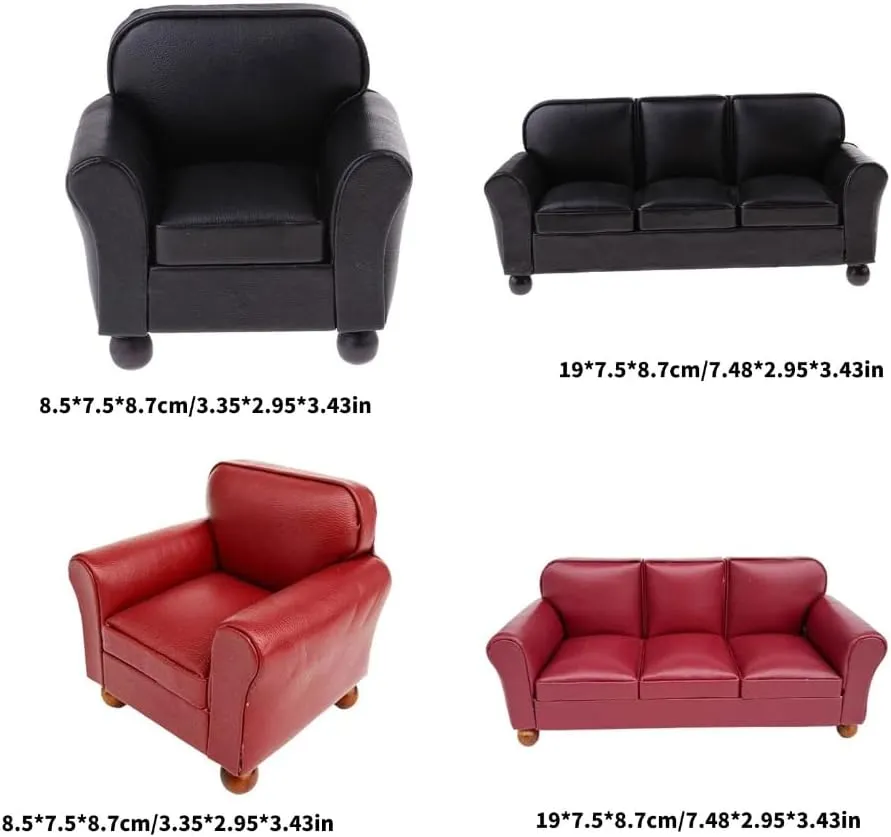 Miniature Three Seats Couch Armchair Dollhouses Furniture for 1/12 Scale Great for Decorating Toy Living Room and Bedroo