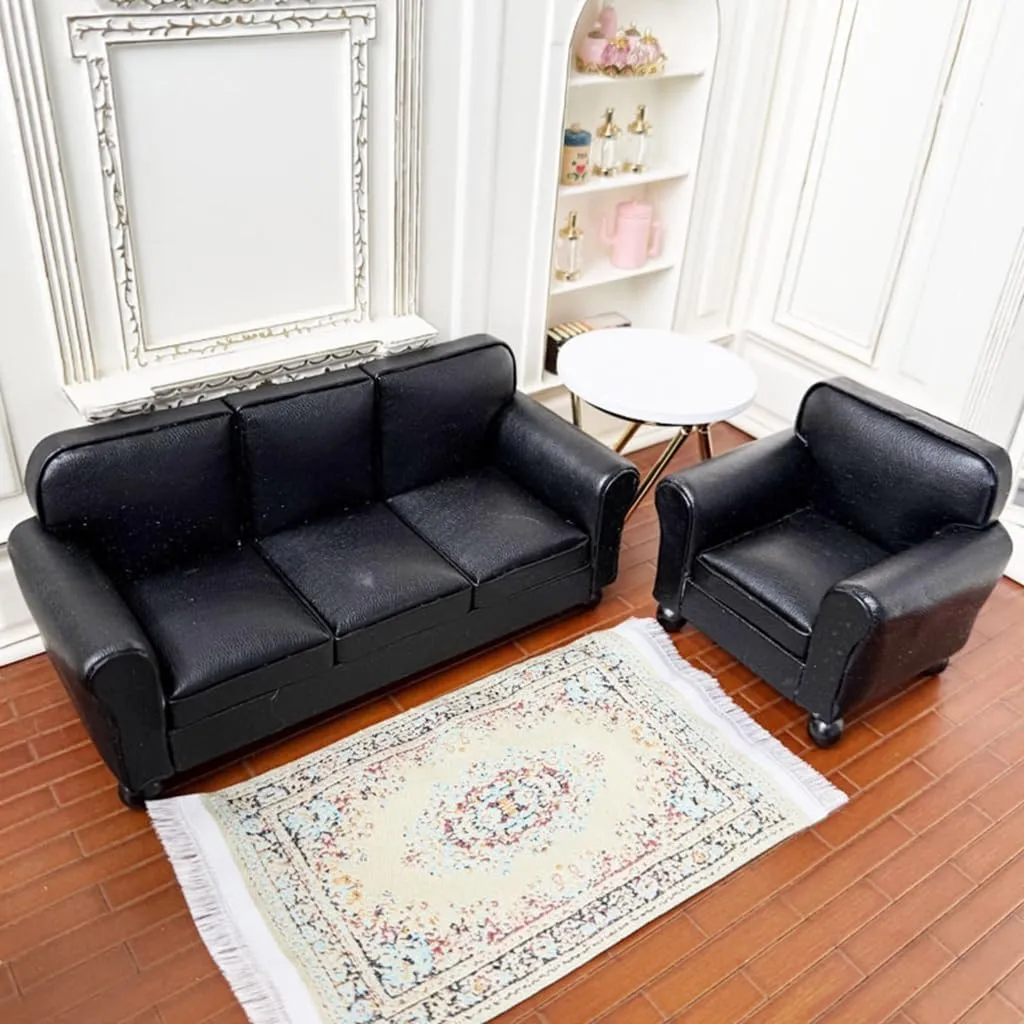 Miniature Three Seats Couch Armchair Dollhouses Furniture for 1/12 Scale Great for Decorating Toy Living Room and Bedroo
