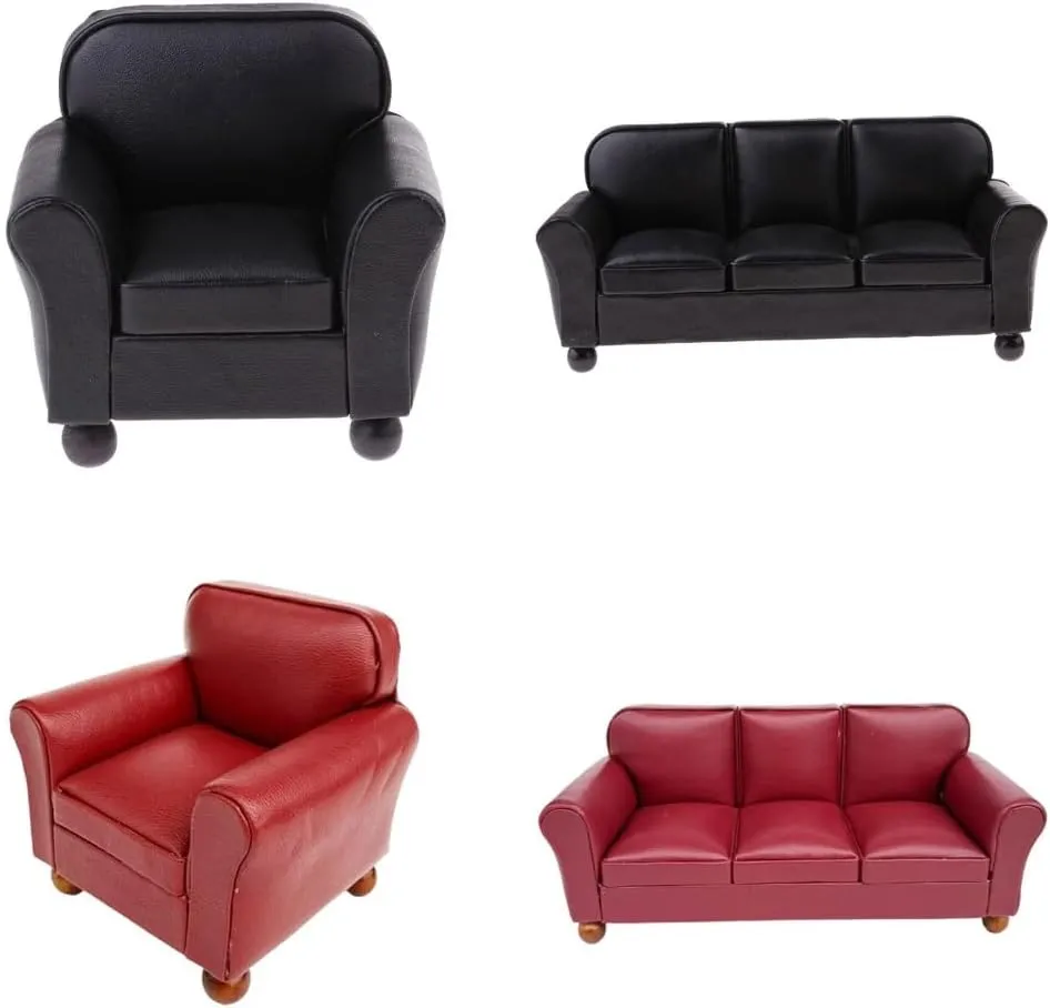 Miniature Three Seats Couch Armchair Dollhouses Furniture for 1/12 Scale Great for Decorating Toy Living Room and Bedroo