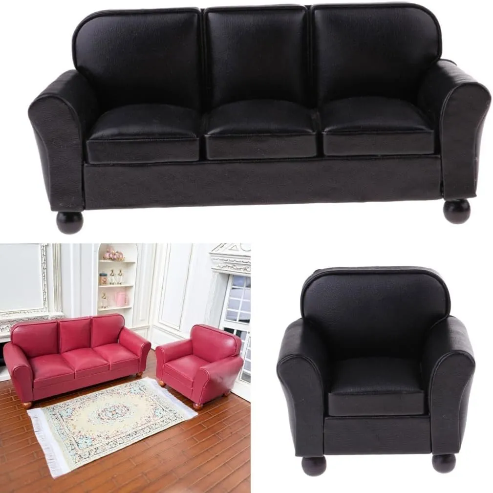 Miniature Three Seats Couch Armchair Dollhouses Furniture for 1/12 Scale Great for Decorating Toy Living Room and Bedroo