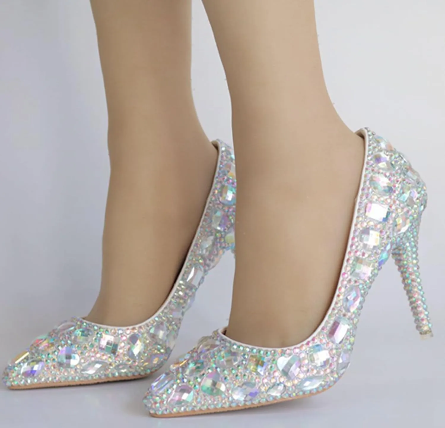 Minishion Rhinestone Wedding Shoes for Women Slip on Party Evening Pumps
