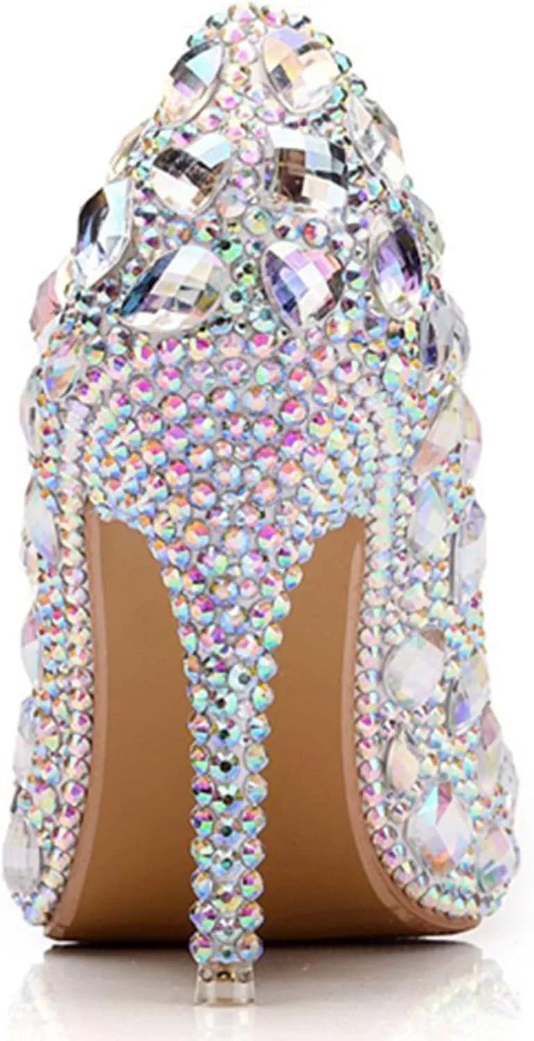 Minishion Rhinestone Wedding Shoes for Women Slip on Party Evening Pumps