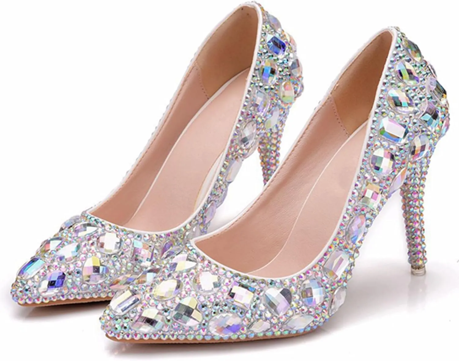 Minishion Rhinestone Wedding Shoes for Women Slip on Party Evening Pumps