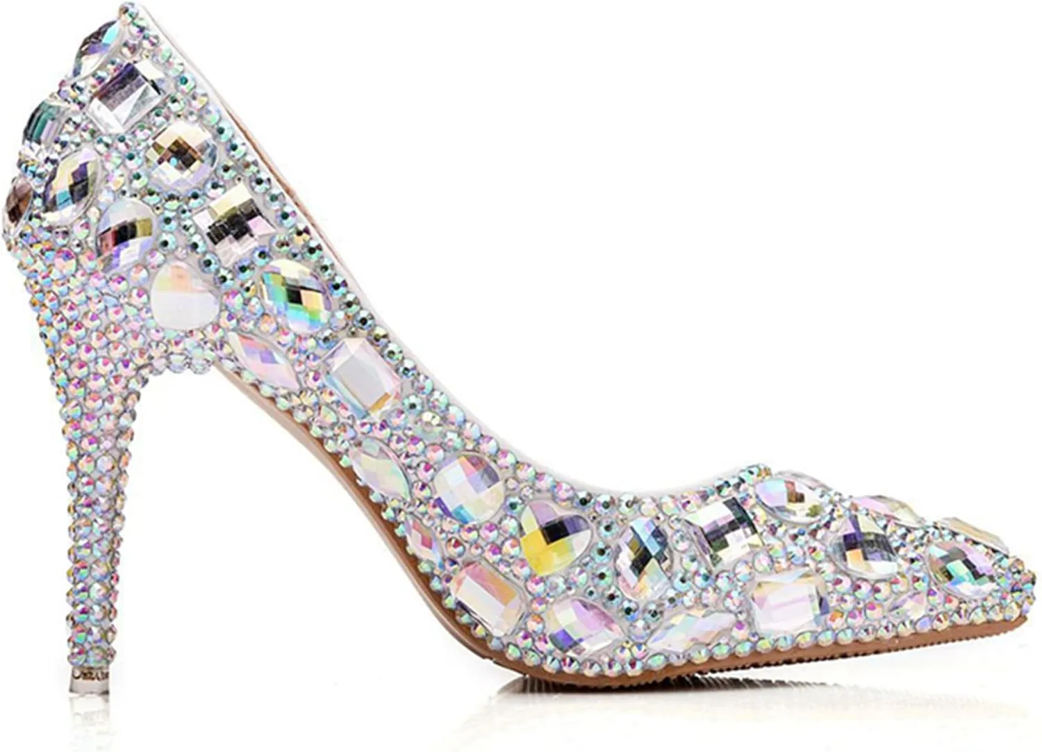 Minishion Rhinestone Wedding Shoes for Women Slip on Party Evening Pumps