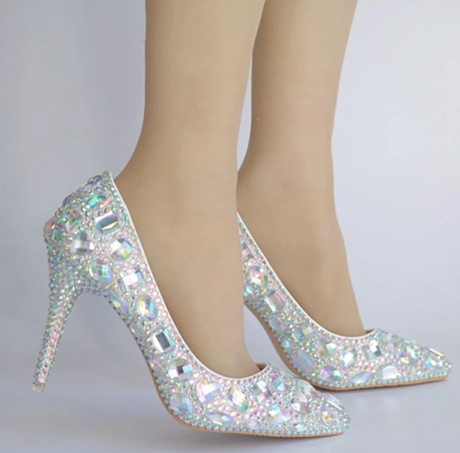 Minishion Rhinestone Wedding Shoes for Women Slip on Party Evening Pumps