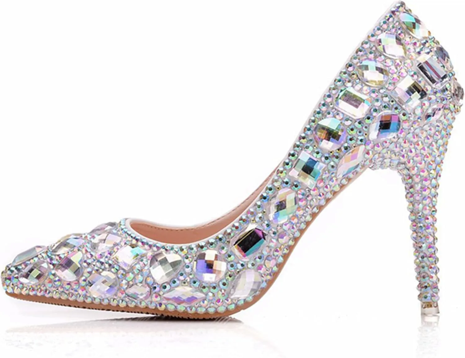 Minishion Rhinestone Wedding Shoes for Women Slip on Party Evening Pumps