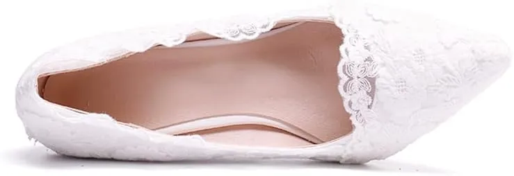 Minishion Womens Dress Wedge Shoes for Wedding Bridal Pumps with Lace Flower