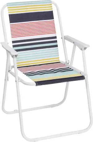 Minzan Folding Beach Chair with High Back and Seat for Beach, Camping (Colorful Stripe and White Frame)
