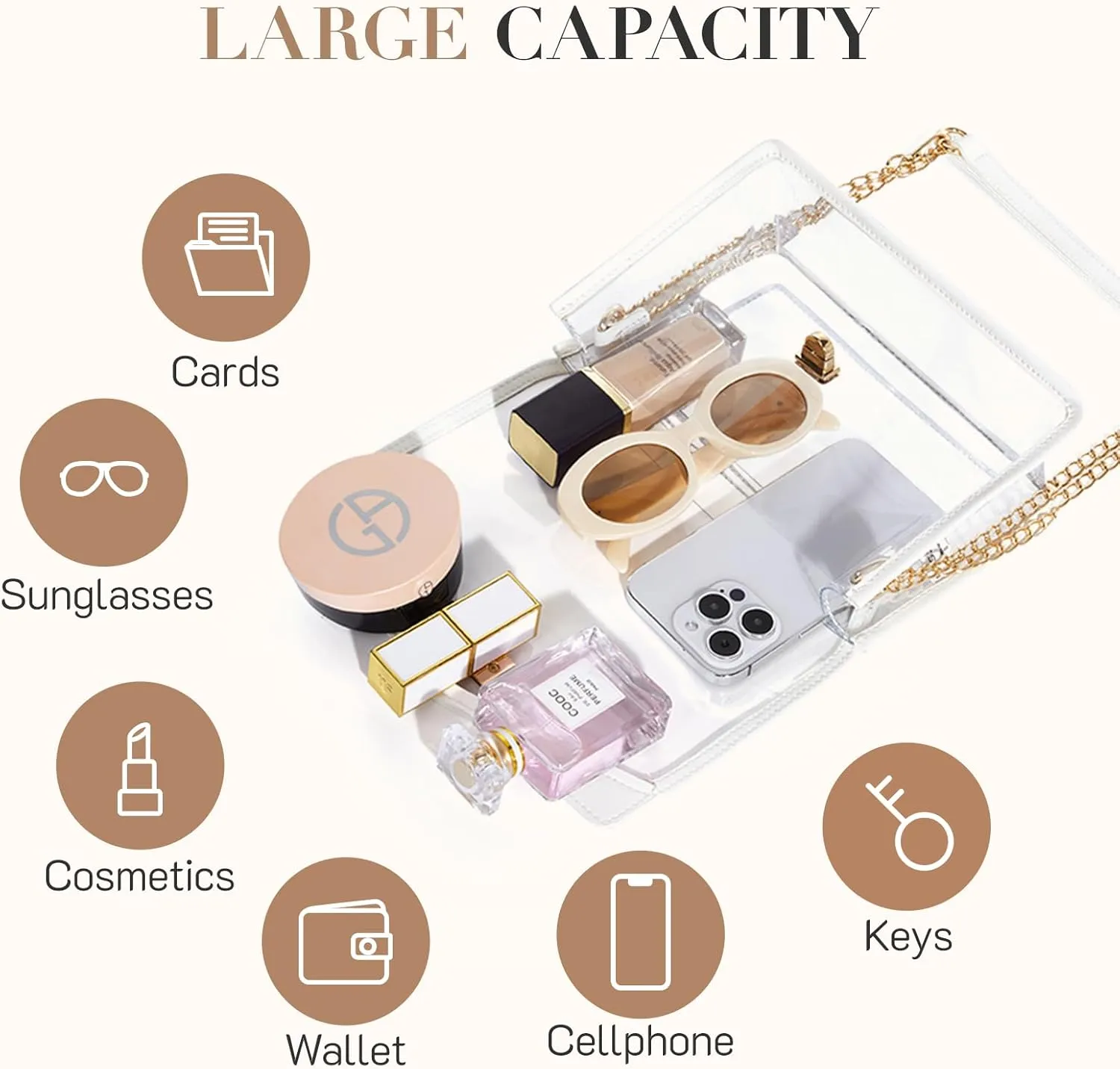 Missnine Clear Bag for Stadium Events Clear Crossbody Purse Stadium Approved Women Transparent Shoulder Bag for Concerts