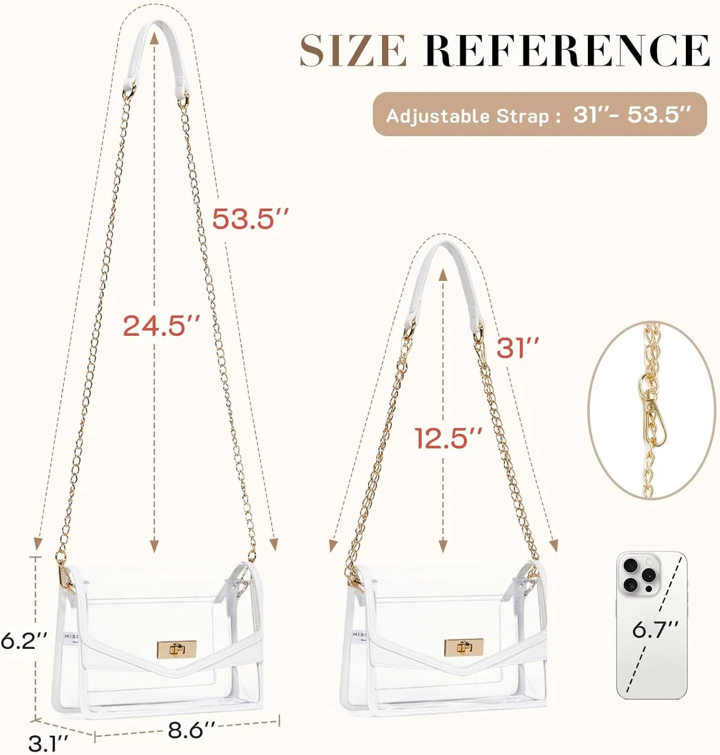 Missnine Clear Bag for Stadium Events Clear Crossbody Purse Stadium Approved Women Transparent Shoulder Bag for Concerts
