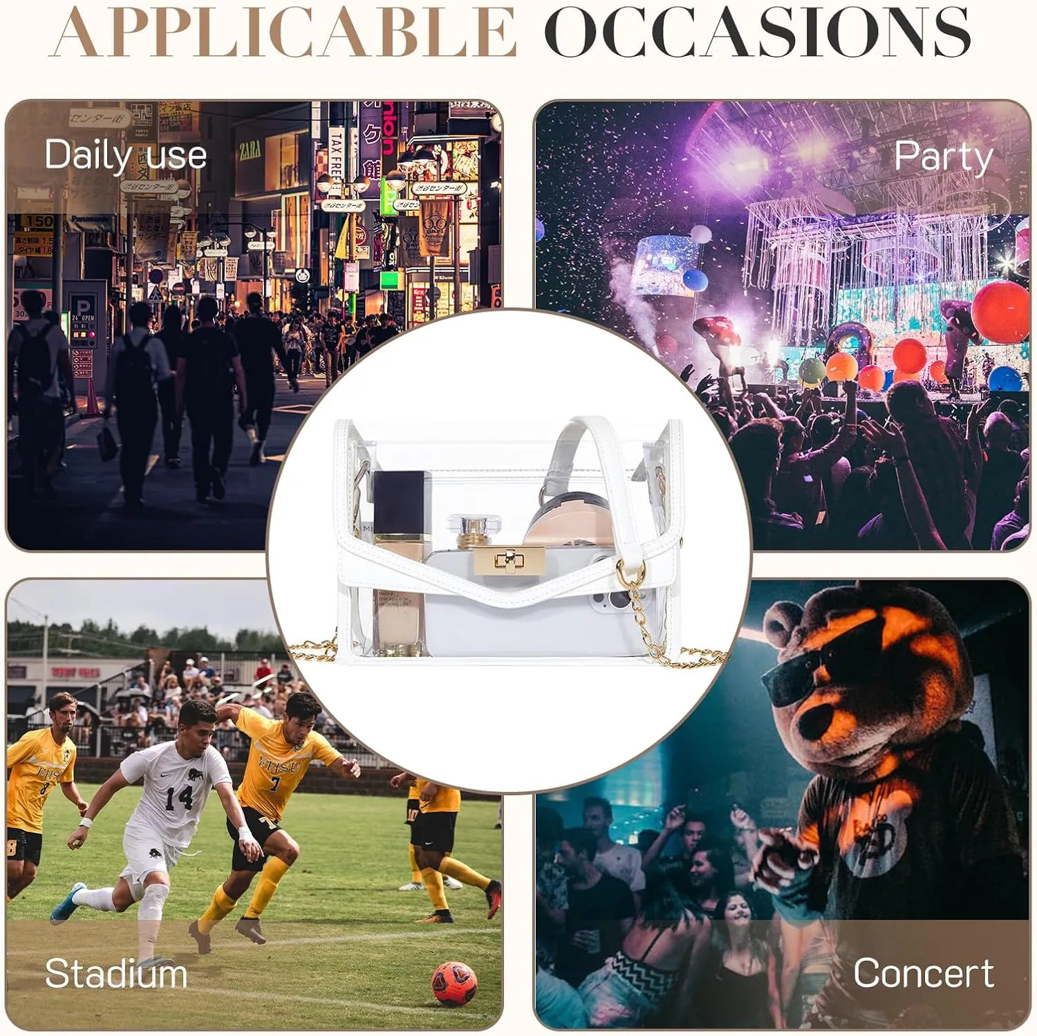 Missnine Clear Bag for Stadium Events Clear Crossbody Purse Stadium Approved Women Transparent Shoulder Bag for Concerts